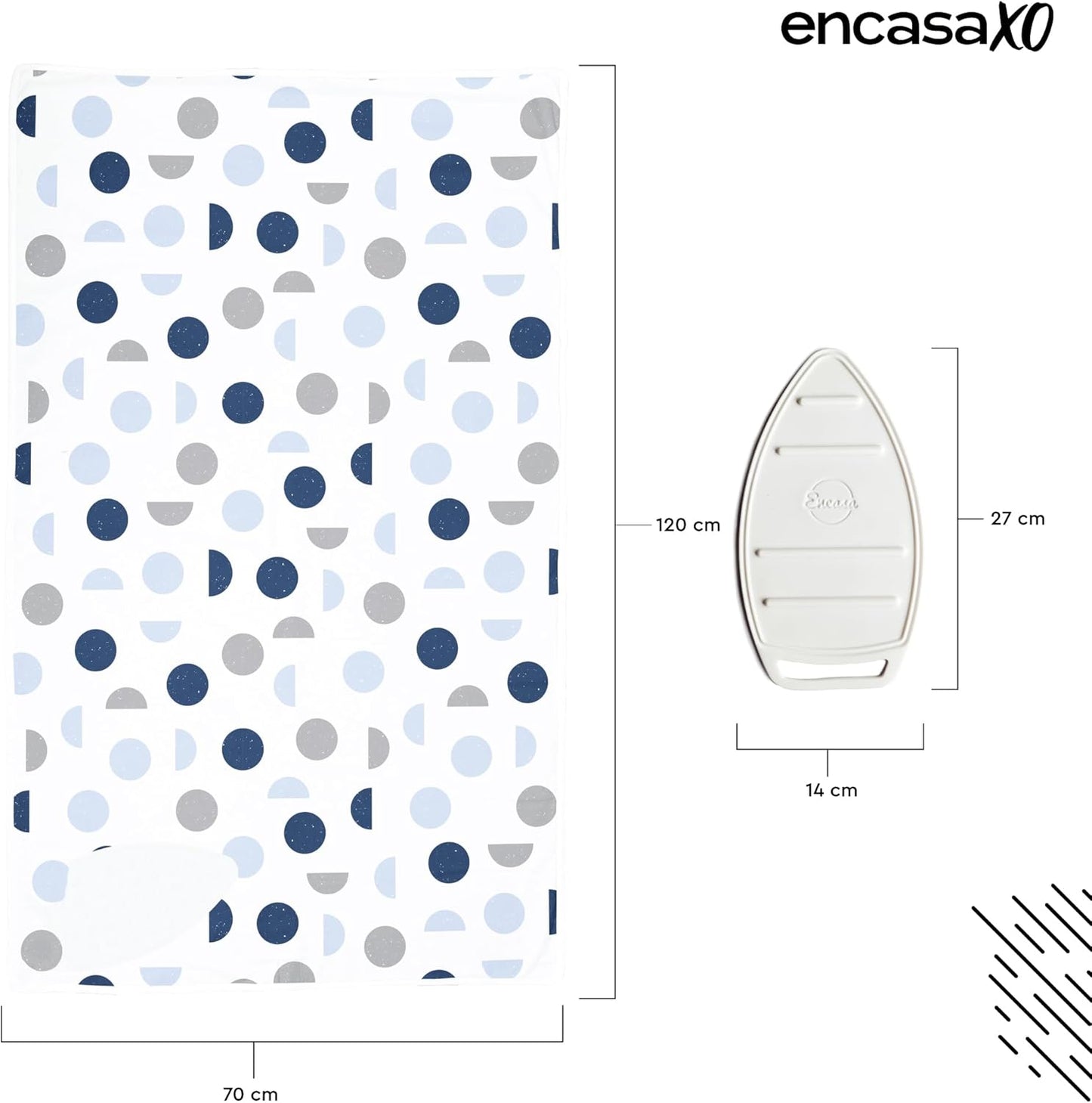 Encasa XO Ironing Mat/Pad (Large 48"x28") with 3mm Padding & Silicone Iron Rest for Steam Pressing on Tabletop or Bed - Heat Resistant, Portable, Quilting & Travel Blanket - Blue Moon
