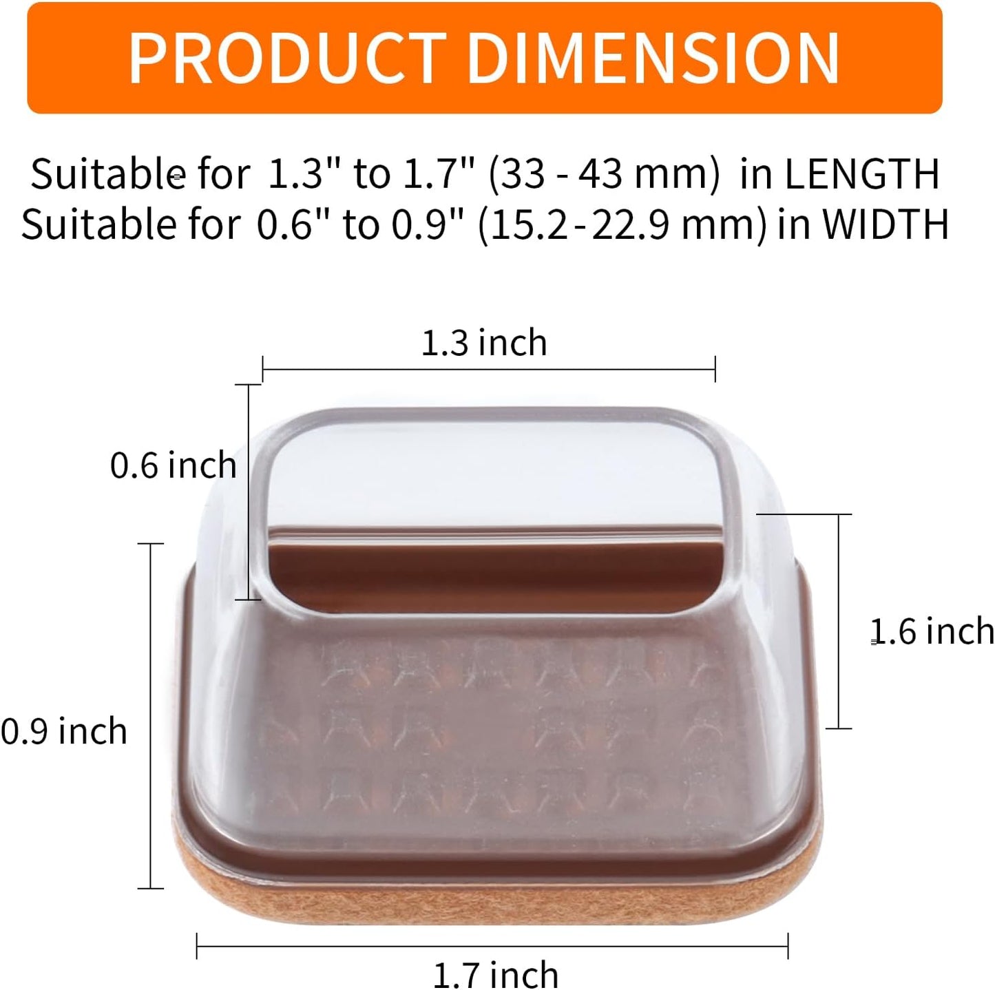 Ezprotekt 8 Pcs Rectangle Clear Silicone Chair Leg Floor Protectors, Rectangle Felt Felt Furniture Pads Caps Covers for Chair Table Desk, Anti- Scratches and No Noise (Fit L :1.3-1.7", W: 0.6-0.9")