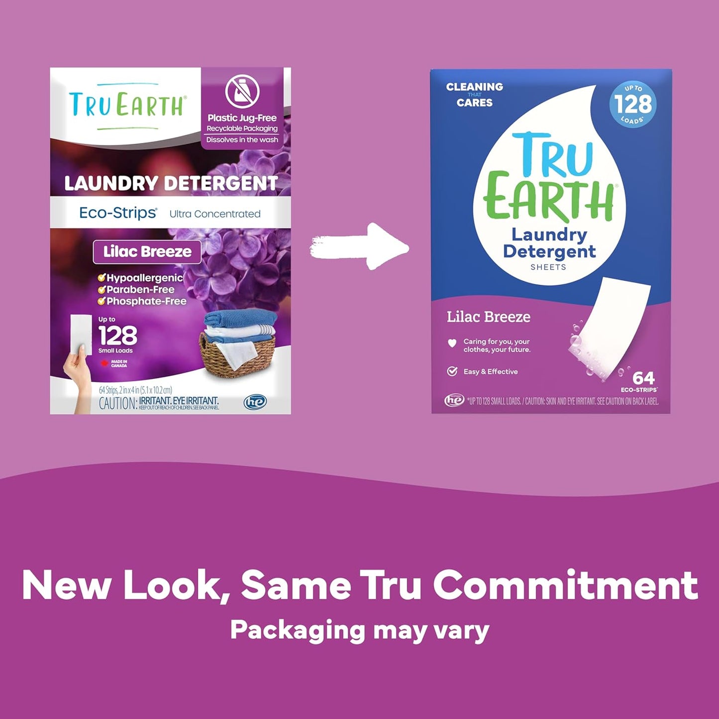 Tru Earth Compact Dry Laundry Detergent - Up to 128 Loads (64 Sheets) - Paraben-Free - Original Eco-Strip Liquidless Detergent, Travel - Lilac Breeze | Packaging May Vary