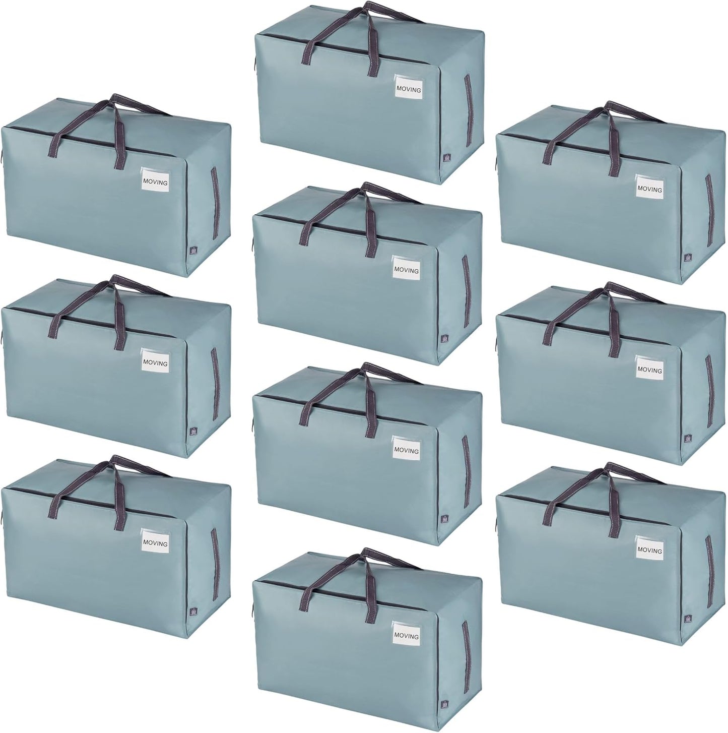 VENO 10 Pack Moving and Storage Bags, Heavy Duty, Alternative to Moving Boxes, Large Packing Totes Supplies for College Dorm Room with Zipper for Clothes, Wide Open Design (Light Blue Matte, 10 Pack)