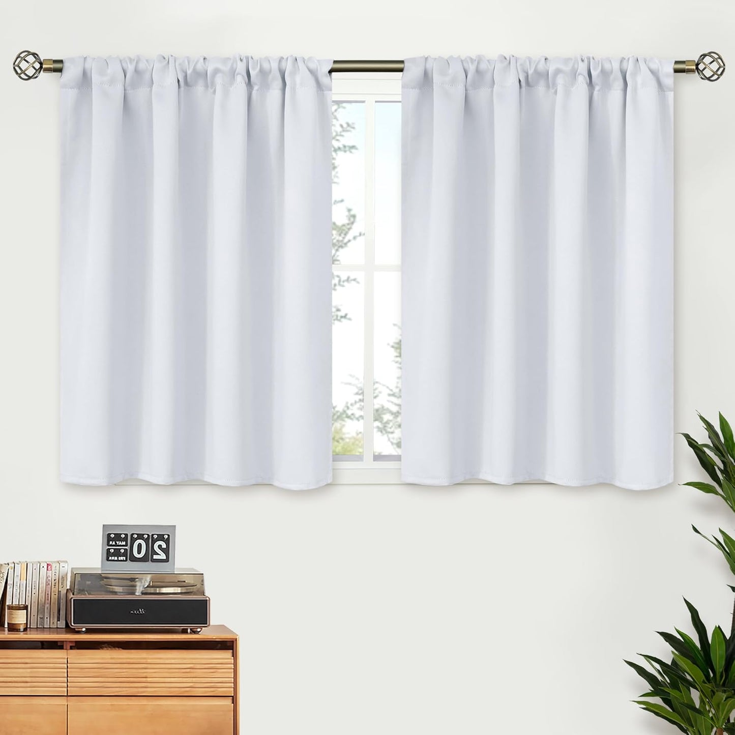 BGment Short Room Darkening Curtains 36 Inches Length for Bathroom - Rod Pocket Thermal Insulated 42 Inch Width Window Drapes for Kitchen Cafe Bedroom, Greyish White, 2 Panels, 42 x 36 Inch