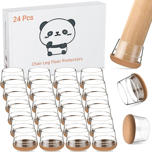 Meldel 24 PCS Silicone Chair Leg Floor Protectors Large (1.2"-1.4") Rubber Felt Furniture Pads Chair Legs Caps/Covers for Hardwood Floors, Tile from Scratches & Reduce Noise - Round, Clear