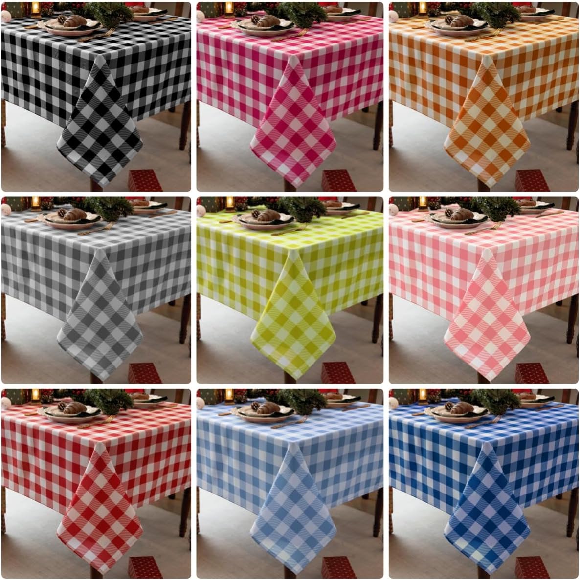Classic Gingham Buffalo Tablecloth Fabric - Oblong 58x144 Inch Water Proof Checkered Christmas Table Cloth for Indoor Outdoor - Table Cover for Thanksgiving Day, Picnics, BBQs, and Parties