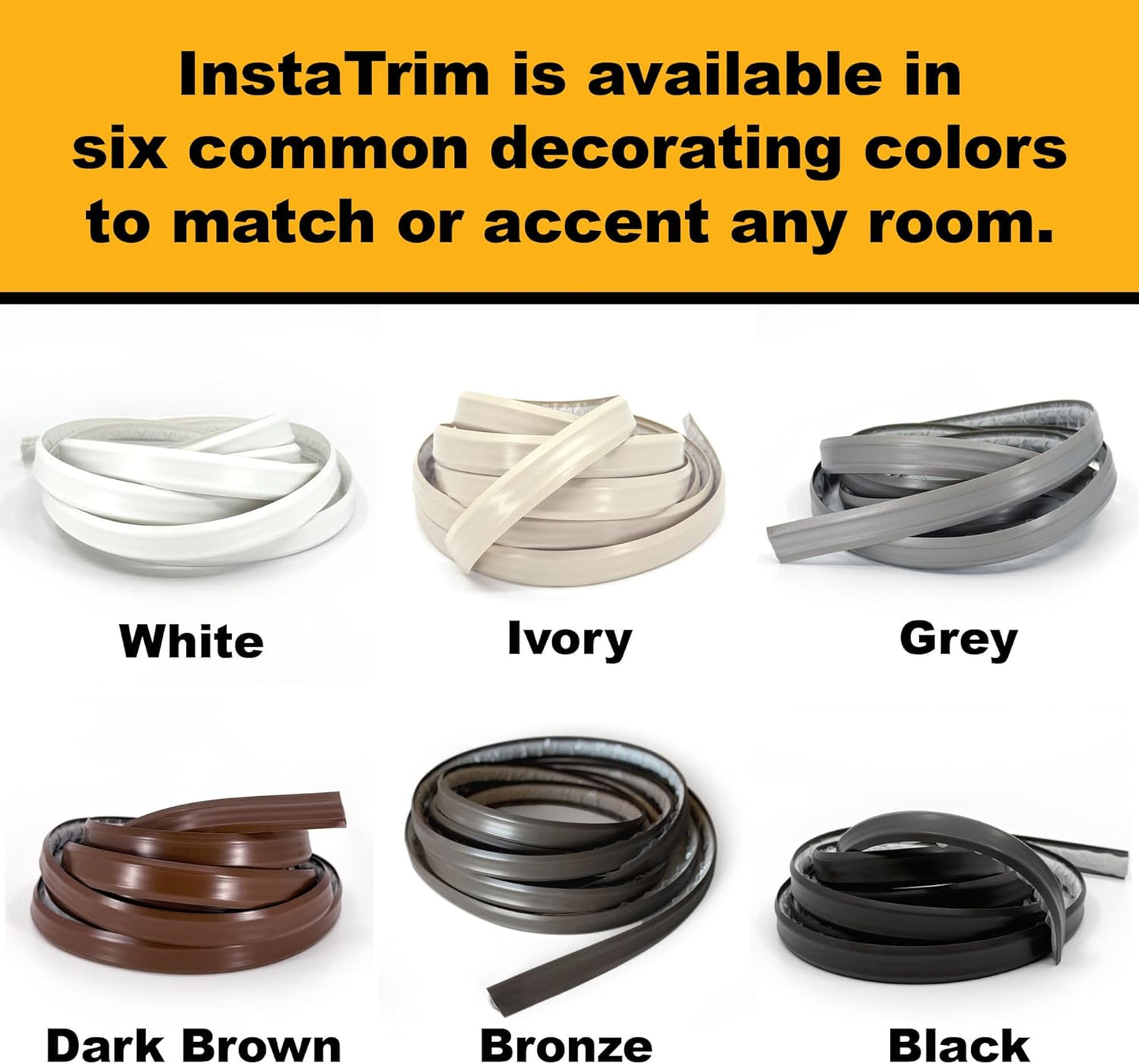 InstaTrim New & Improved Self-Adhesive Caulk Trim, 1/2" x 10', 2-Pack, Flexible, Waterproof, Stain Resistant for Bathroom, Floors, Walls, DIY Project, White