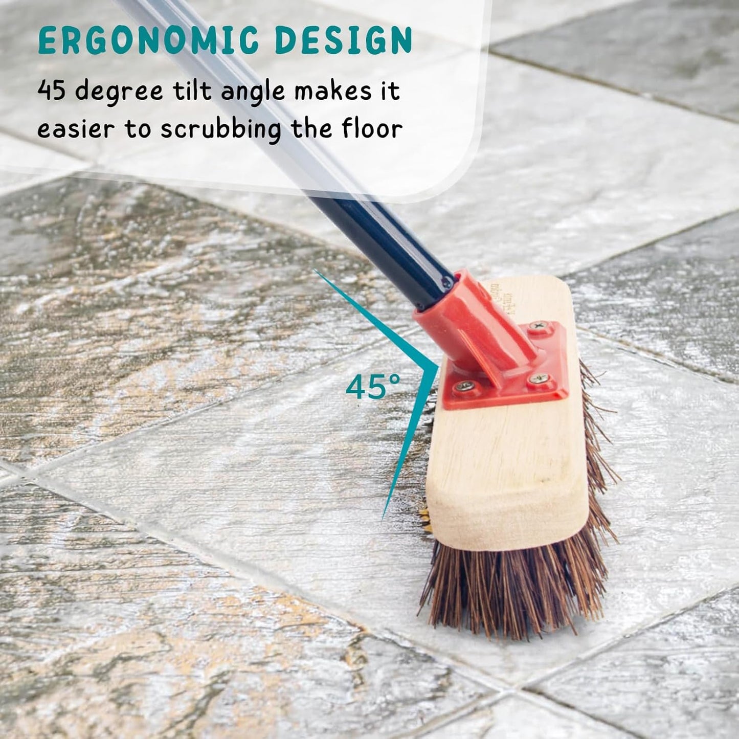 Deck Brush with Long Handle, 52'' Palmyra Bristle Scrub Broom for Boat, Patio, Garage, Concrete, Shower, Bathroom Cleaning, Outdoor Floor Scrubber