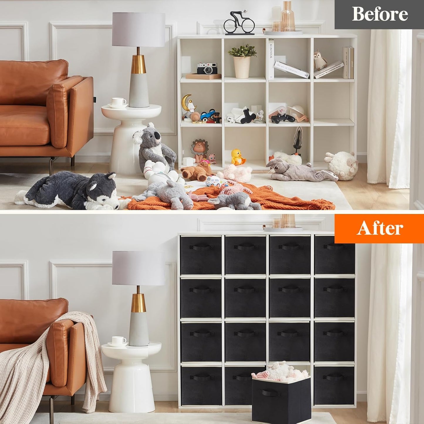 Lifewit 16 Packs Storage Cubes, 11 Inch Cube Storage Bins, Foldable Decorative Fabric Storage Baskets for Organizing Home Organizers with Handles for Shelves, Closet, Black