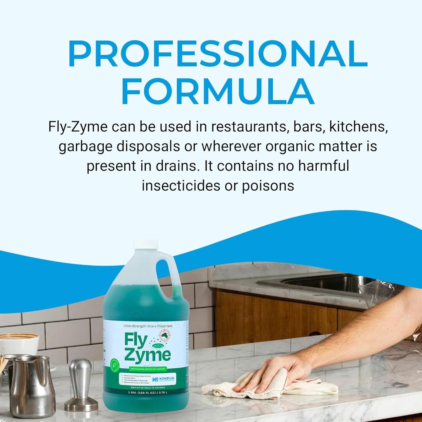 Kinzua Environmental Fly-Zyme, Highly Concentrated Enzyme Drain Cleaner for Pipes, Drain Gel for Fruit Flies, Organic Waste Degrader & Odor Neutralizer, 1 Gallon