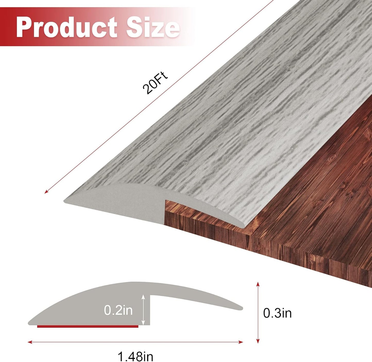 20Ft Carpet Floor Transition Strip, Self Adhesive Floor Edging Trim Strip, PVC Threshold Cover for Doorway, Floor Divider Strip Suitable for Threshold Height Less Than 5 mm - Gray Forest