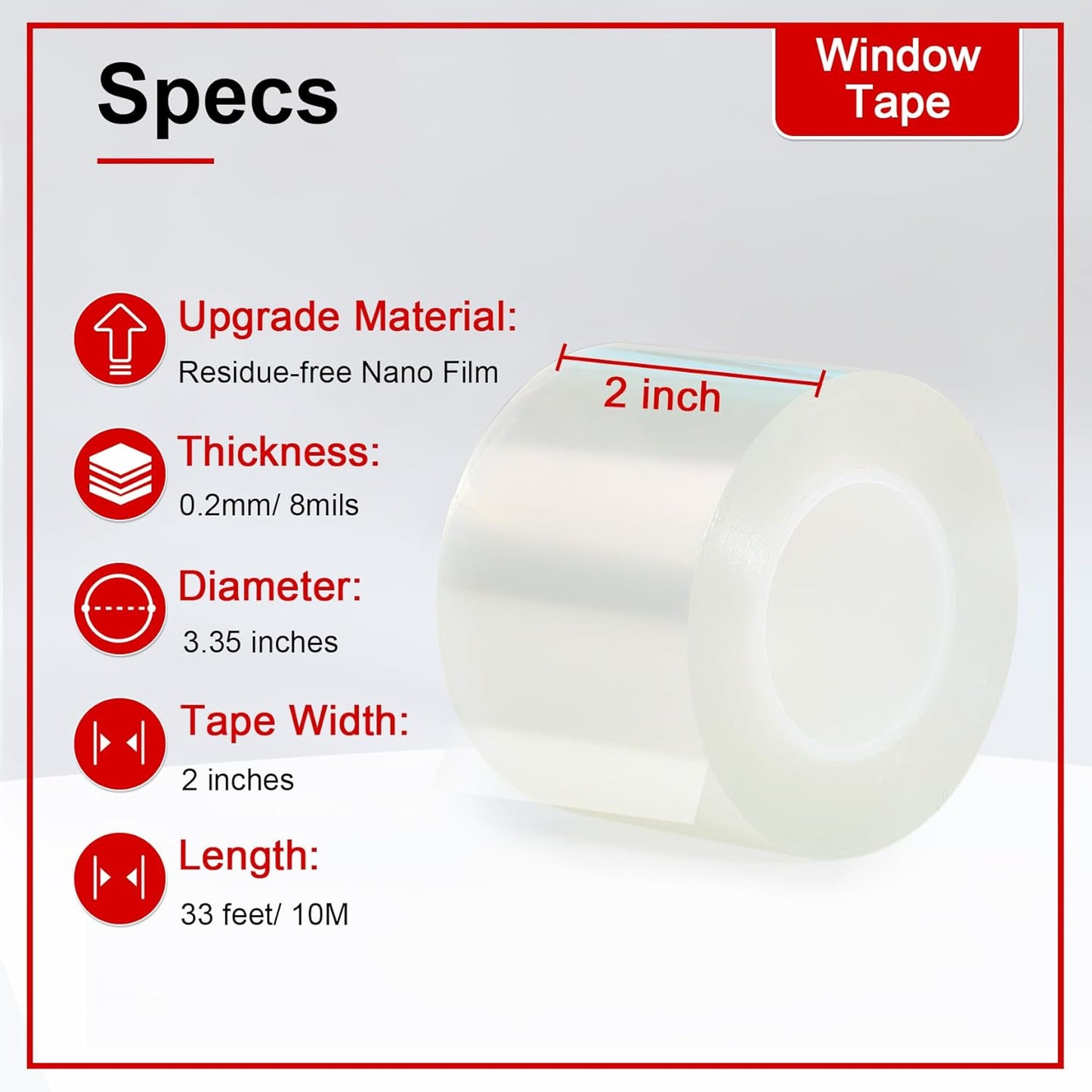 Transparent Window Weather Sealing Tape 2 Inch x 33 FT Weather Stripping Residue-Free Clear Window Insulation Caulk for Shower Glass Gaps and Clear Tape Doors Windows Windproof