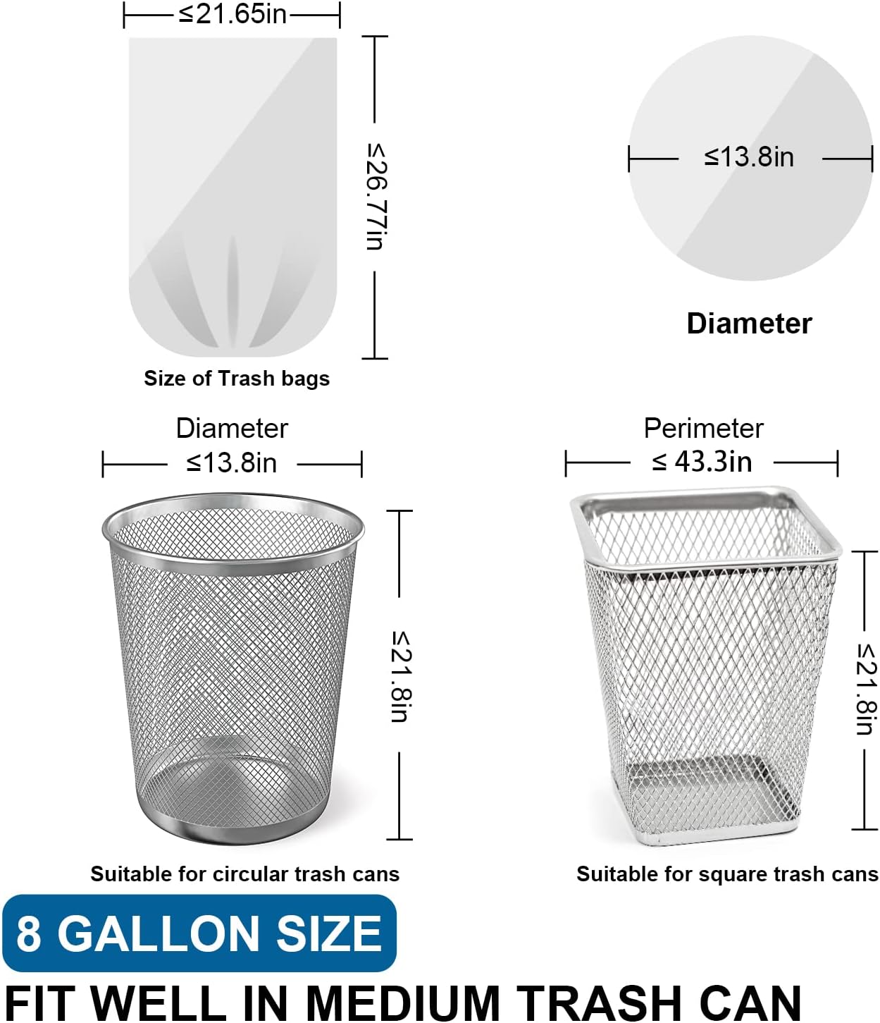 8 Gallon Trash Bags Drawstring 1.2 Mil - 100 Count White Medium Garbage Bags Unscented, 30 Liter Thick Plastic Trash Can Liners for Home Kitchen Bathroom