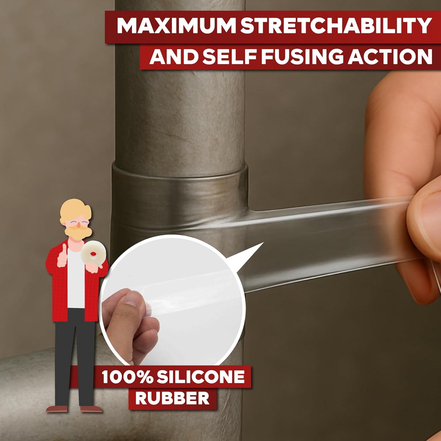 XFasten Self Fusing Silicone Tape Waterproof Clear – 1" x 36 Feet (3-Pack 108ft), Self Amalgamating Tape, Silicone Rubber for Plumbing, Sealing Pipes, Hose Repair, Outdoor Coax and Electrical Cables