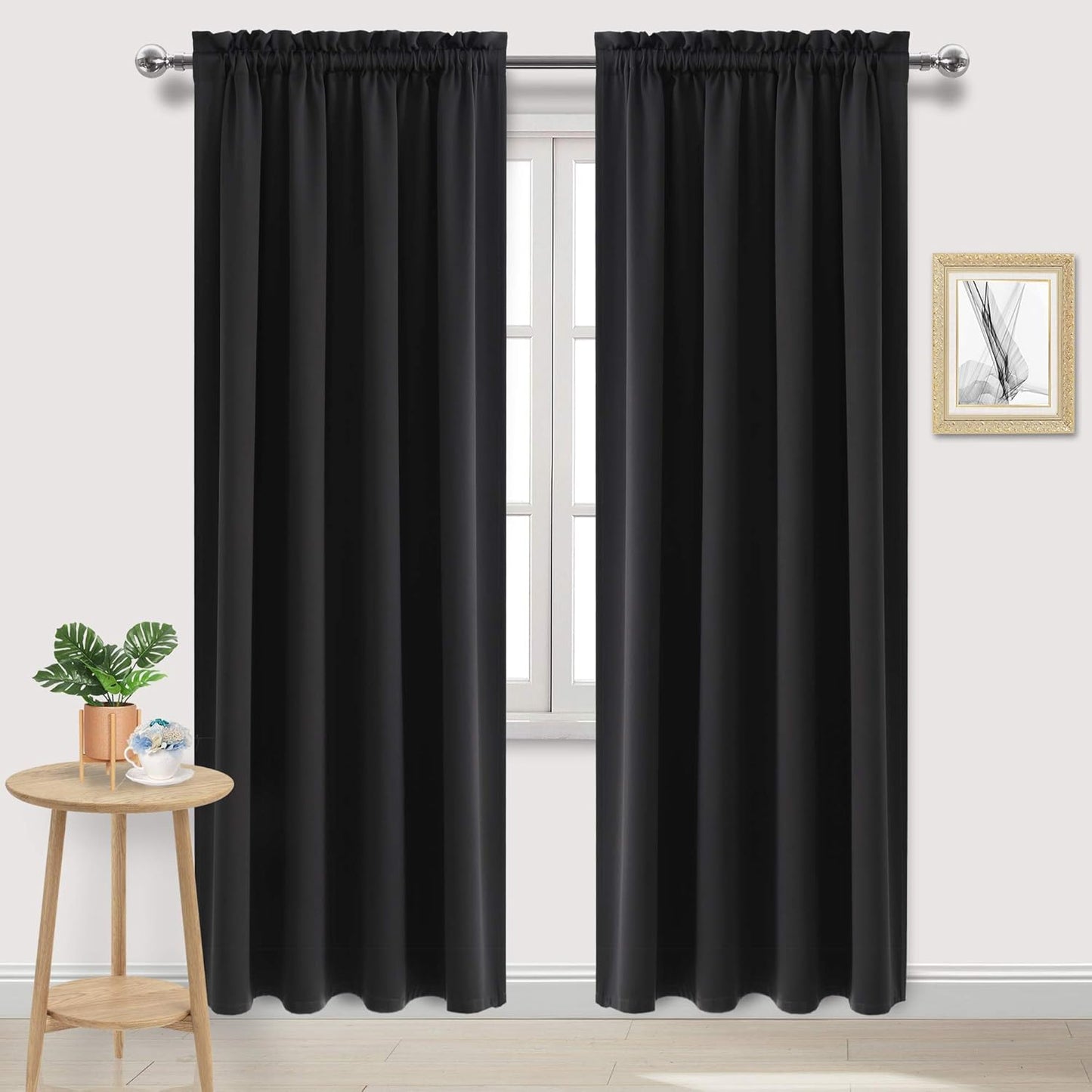 DWCN Blackout Curtains for Bedroom – Rod Pocket Thermal Insulated Noise Reducing Noise Reducing Drapes for Living Room, W 52 x L 95 Inch, 2 Panels, Black