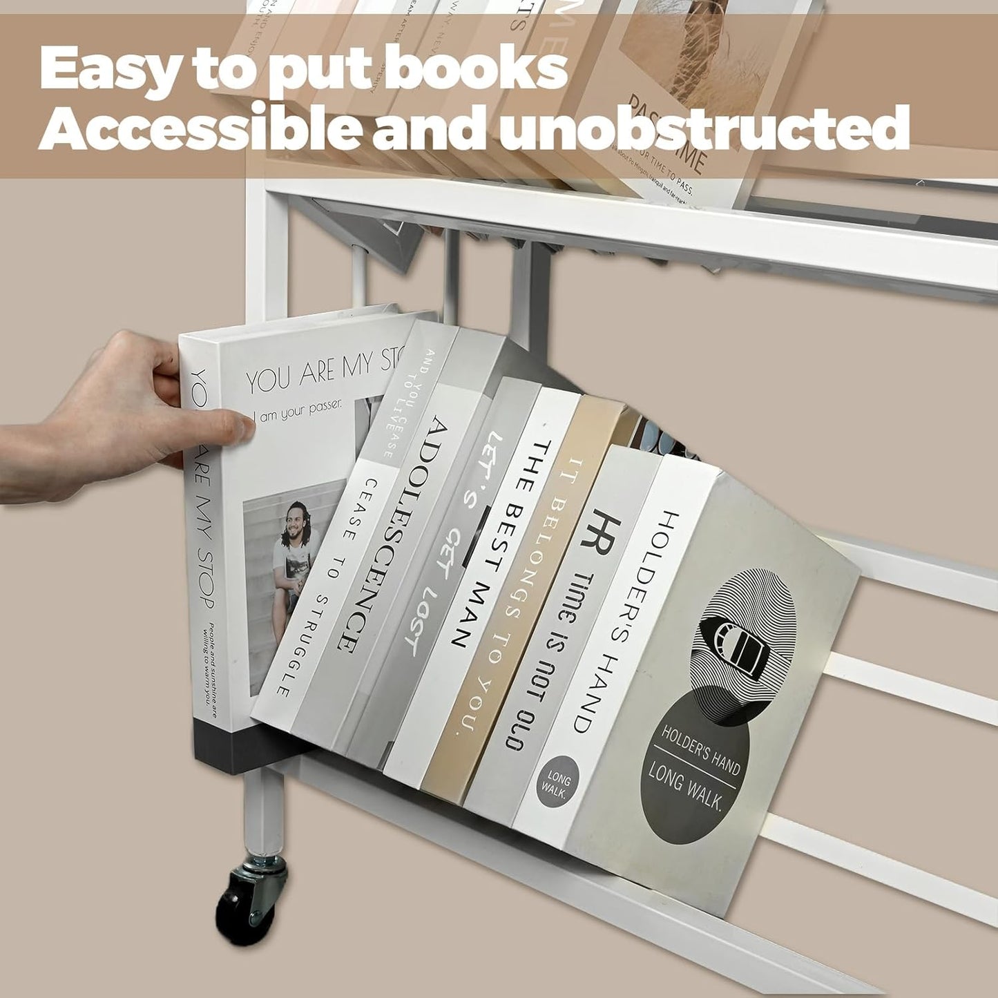 Book Carts 4 Tier 46.5x35.4x9.84 in Rolling Book Cart Large Capacity Bookshelf Storage Rack Mobile Book Storage with Wheels Cart for Home Office Living Room Classroom (White)