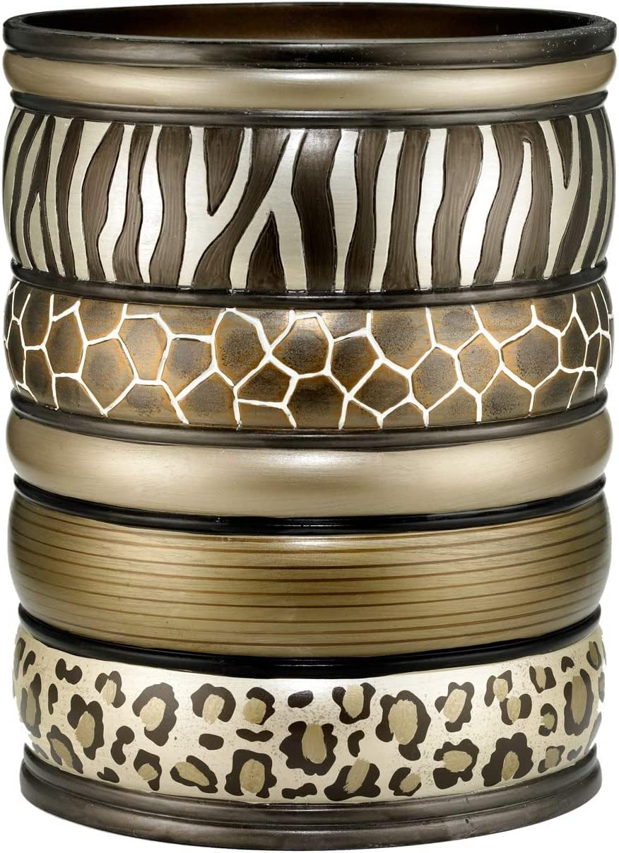 Decorative Trash Can for Bathroom, Office & Bedroom - 2.1 Gallons Stylish & Small Trash Can for Dorms, Desktop & Restroom - Chic Waste Basket for Compact Spaces, Safari Stripes