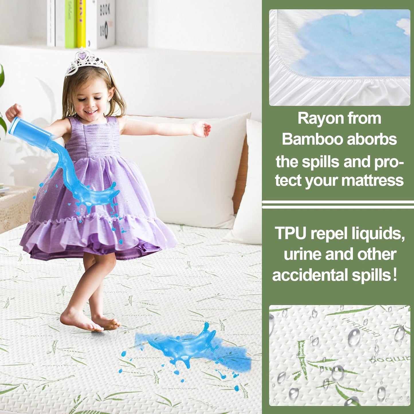 Twin XL Mattress Protector Waterproof Mattress Pad Washable Bamboo Rayon Mattress Cover Breathable Noiseless Bed Protector 5" - 21'' Elastic Fitted Deep Pocket