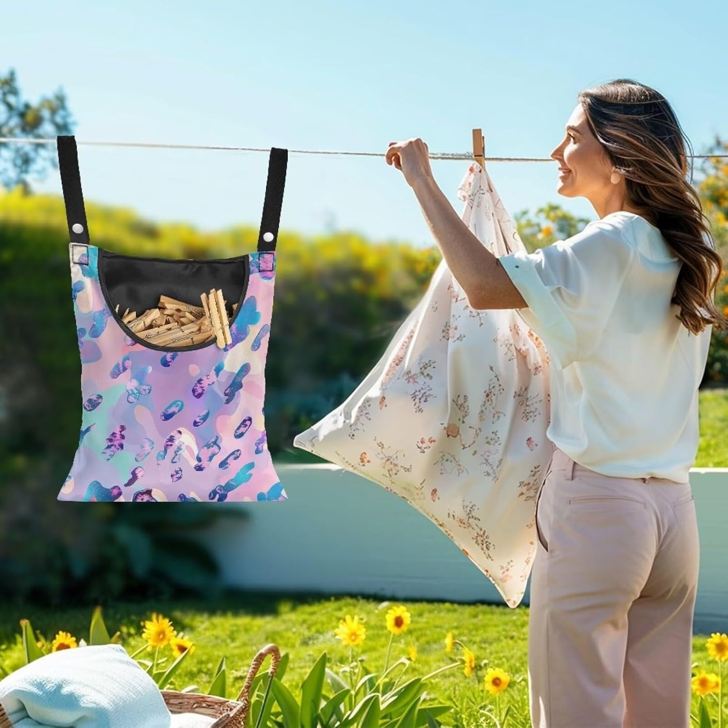 Leopard Print Clothespin Pouch Clothespin Bag with Hanging Hook Waterproof Clothes Pin Hanging Bag Space-Saving Clothespin Storage Organize Clothespin Bag for Clothesline Outdoor