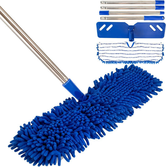 Microfiber Dust Mop for Floor Cleaning - Dual-Sided Washable Pads, Adjustable Stainless Steel Handle (30.7"-56.7") - Wet/Dry Use for Hardwood, Laminate, Tile, Marble Floors with Spin Mop Heads