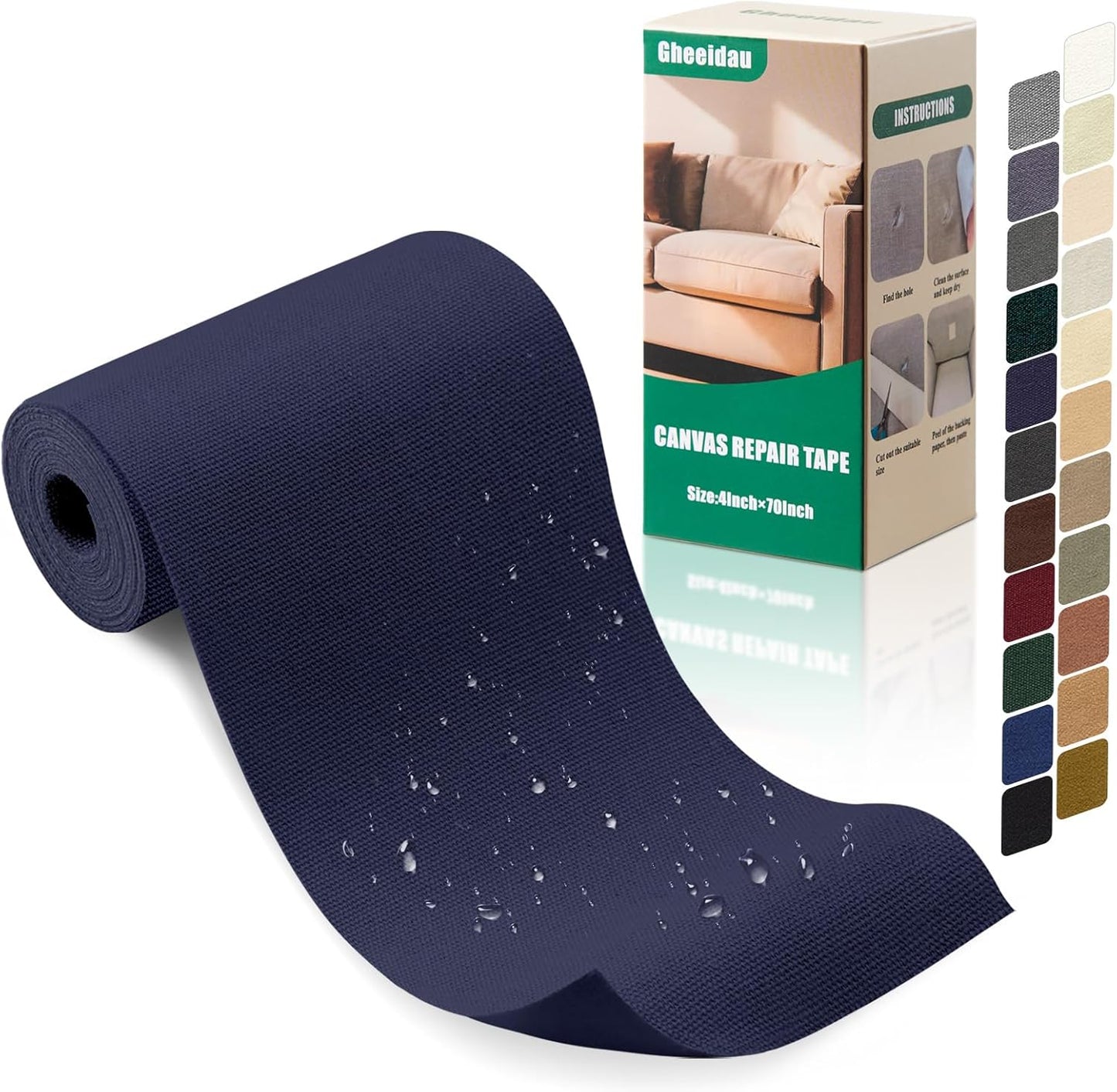 Canvas Repair Tape 4×70 Inch Waterproof Self-Adhesive Fabric Repair Patch for Repairing Boat Covers,Tents,Patio Umbrellas,Car Seats,Luggage,Sofas.(Navy Blue)