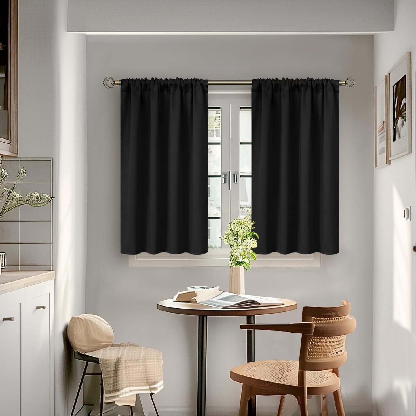 BGment Black Blackout Curtains 40 Inches Long for Bedroom Kitchen Window - Short Drapes Thermal Insulated with Rod Pocket Privacy for Cafe Bathroom, 42 x 40 Inch, 2 Panels