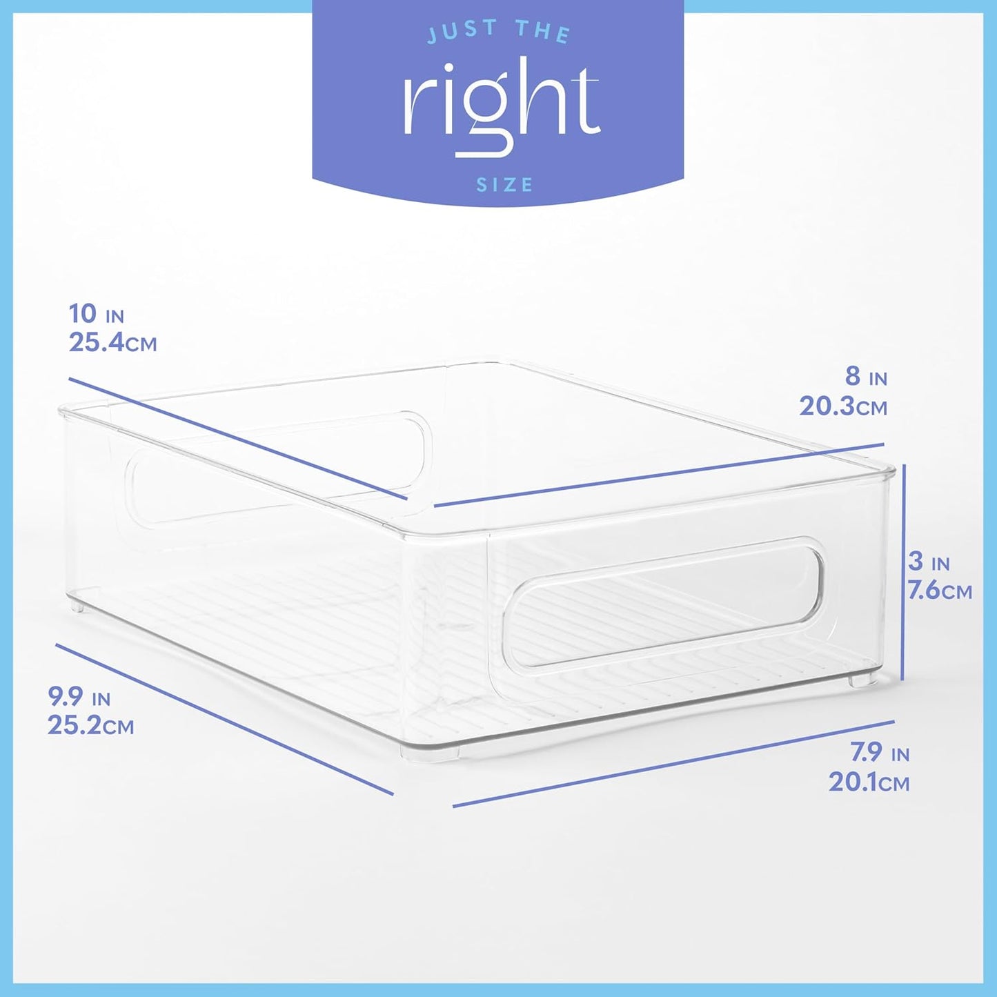 Plastic Food Storage 8 Pack Clear Container Bin with Handles for Organizing Kitchen, Pantry, Refrigerator, Freezer, Pantry, Cabinet, Closet, Bathroom. Stackable 10”x8”x3”