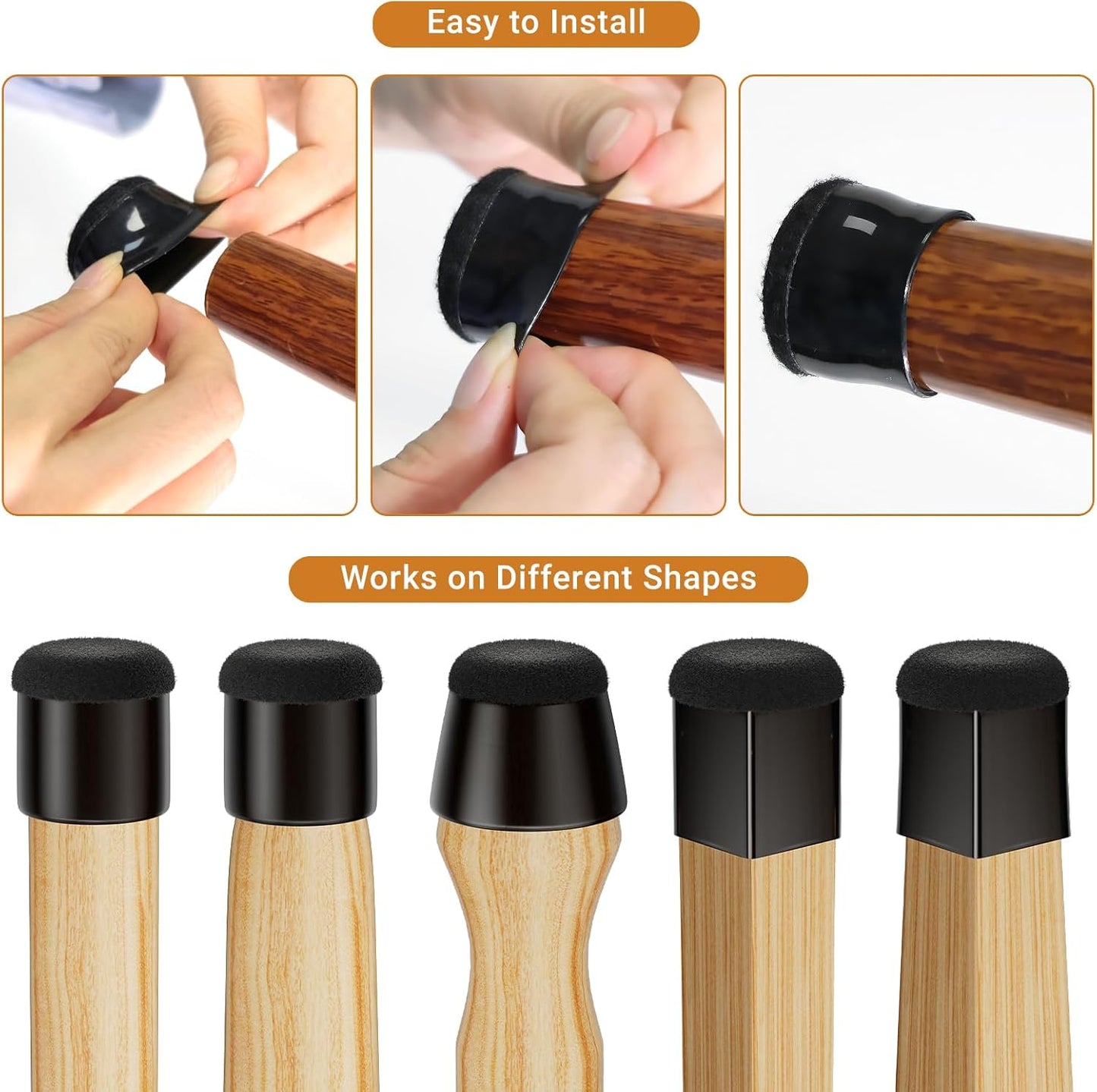 Meldel 24 PCS Silicone Chair Leg Floor Protectors Large (1.2"-1.4") Rubber Felt Furniture Pads Chair Legs Caps/Covers for Hardwood Floors, Tile from Scratches & Reduce Noise - Round, Black