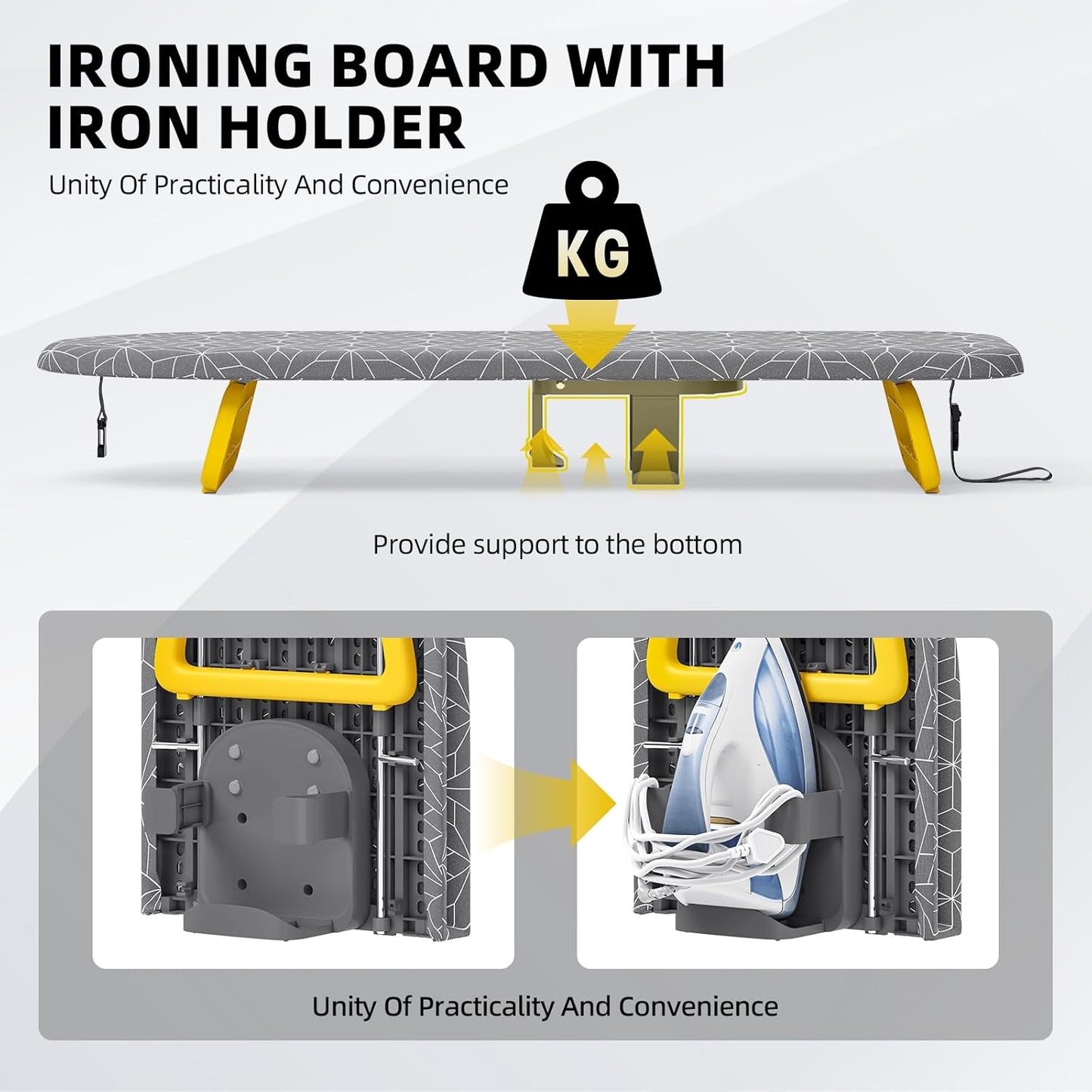 Small Ironing Board Tabletop, Foldable mini Ironing Board, Table top Ironing Boards Small, Compact Portable Ironing Boards with Iron Holder & Hanging Rope, Iron Table Stand 32x12, Gray