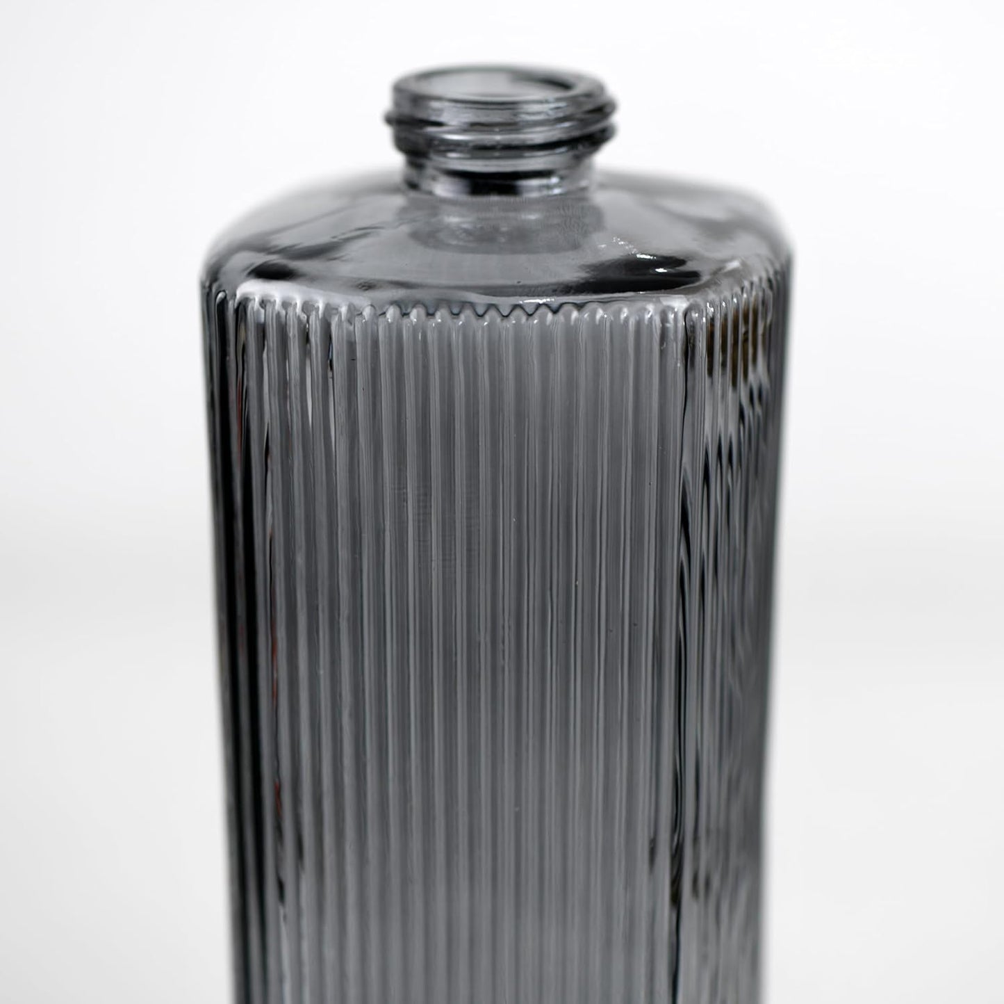 12 oz Glass Soap Dispenser with Vertical Stripe with Black Plastic Rustproof Pump, Small Refillable Soap Dispenser for Kitchen and Bathroom (Grey)