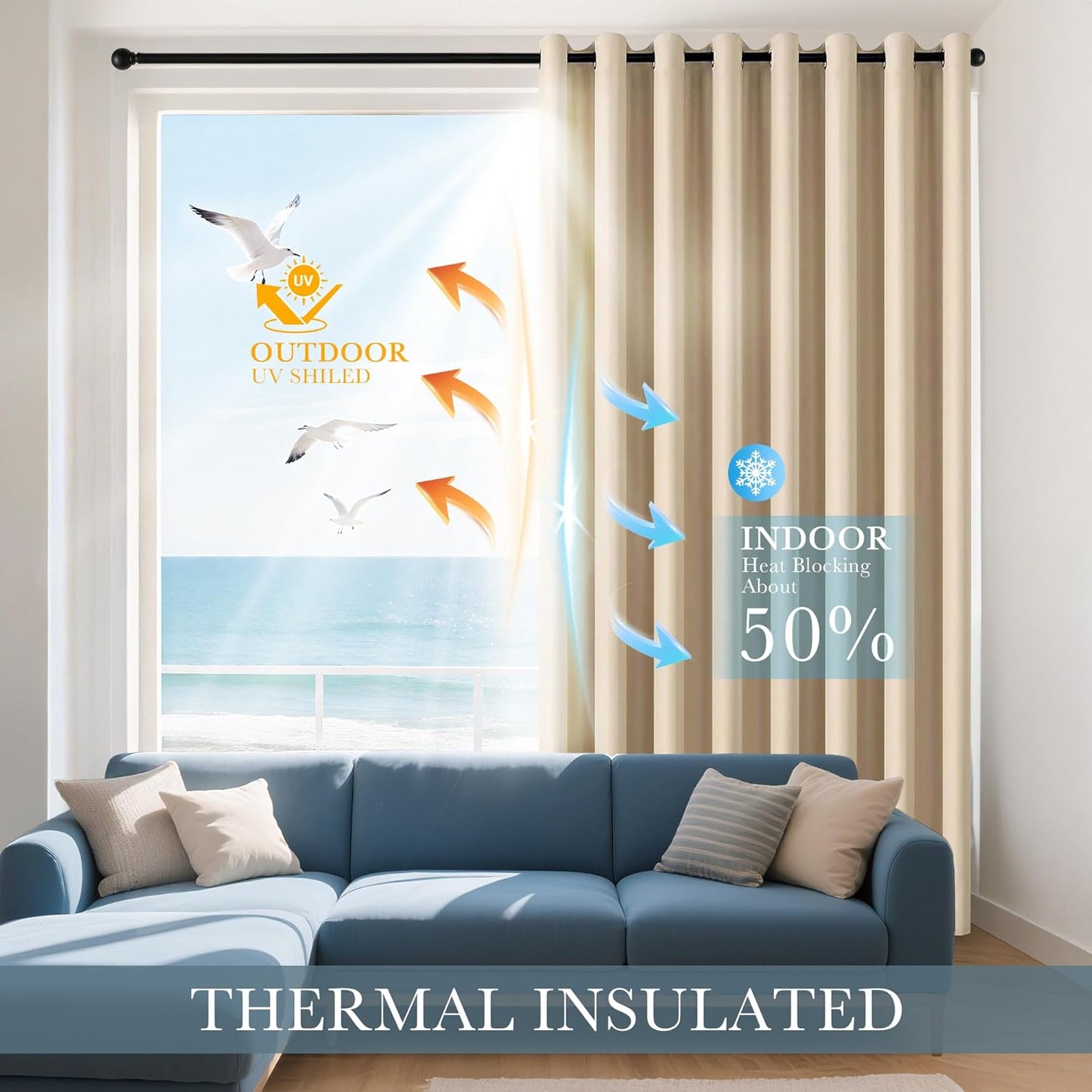 PONY DANCE Beige Window Curtains - Home Decoration Solid Window Treatments Room Darkening Thermal Insulated Blackout Draperies Panels for Living Room, 42 by 72 inches, Biscotti Beige, 1 Pair