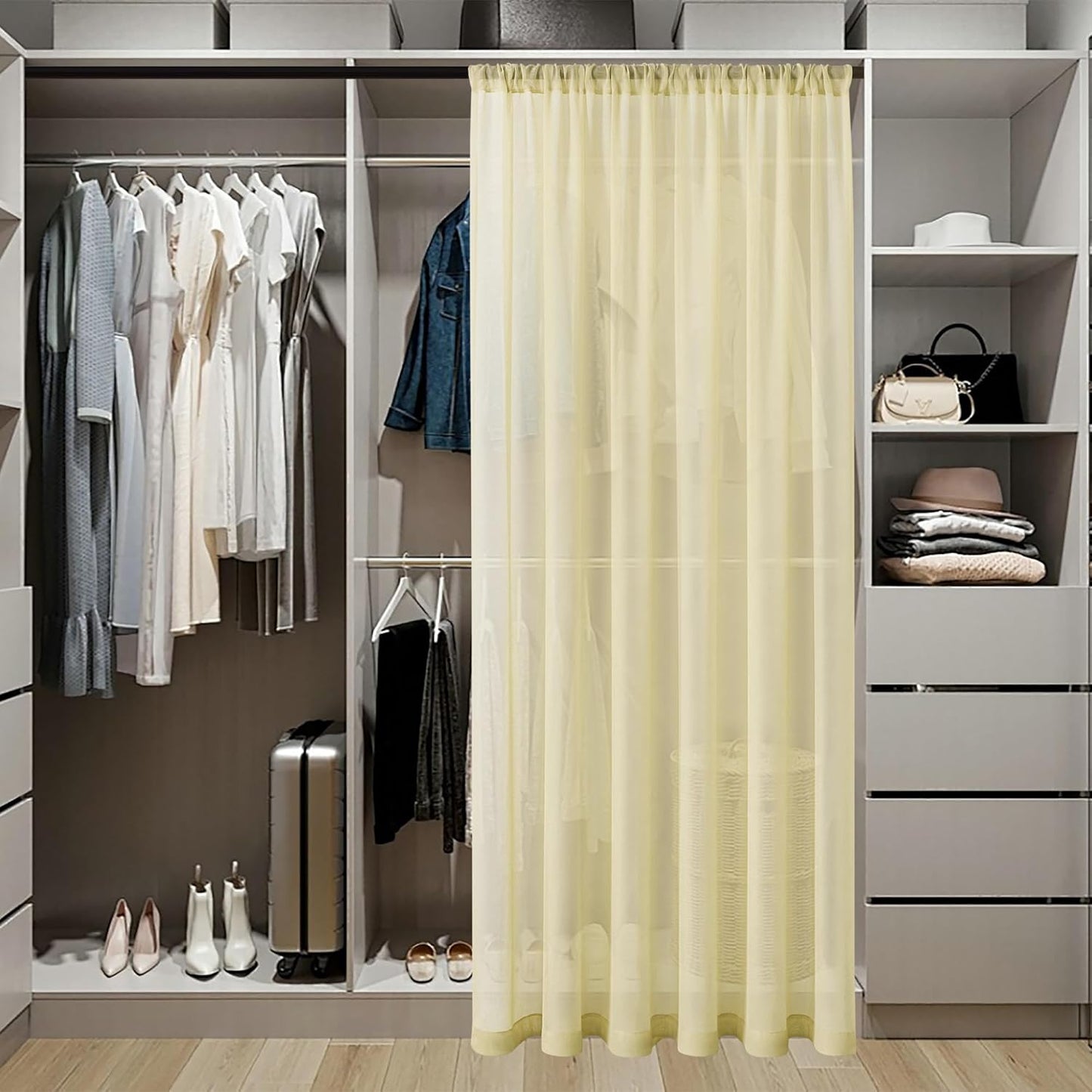 Tollpiz Sheer Door Curtain Closet Linen Textured Curtain Sheers Doorway Light Filtering Voile French Door Rod Pocket Curtains Patio Door, 25 x 80 inches Long, Transparent Yellow, Set of 1 Panel