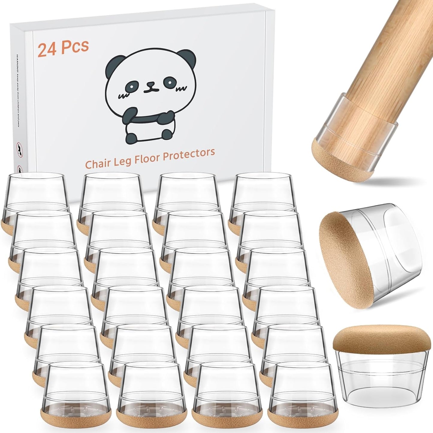 24 PCS Silicone Chair Leg Floor Protectors Medium Fit (1"-1.2") Rubber Felt Furniture Pads Chair Legs Caps/Covers for Hardwood Floors, Tile from Scratches & Reduce Noise - Round, Clear