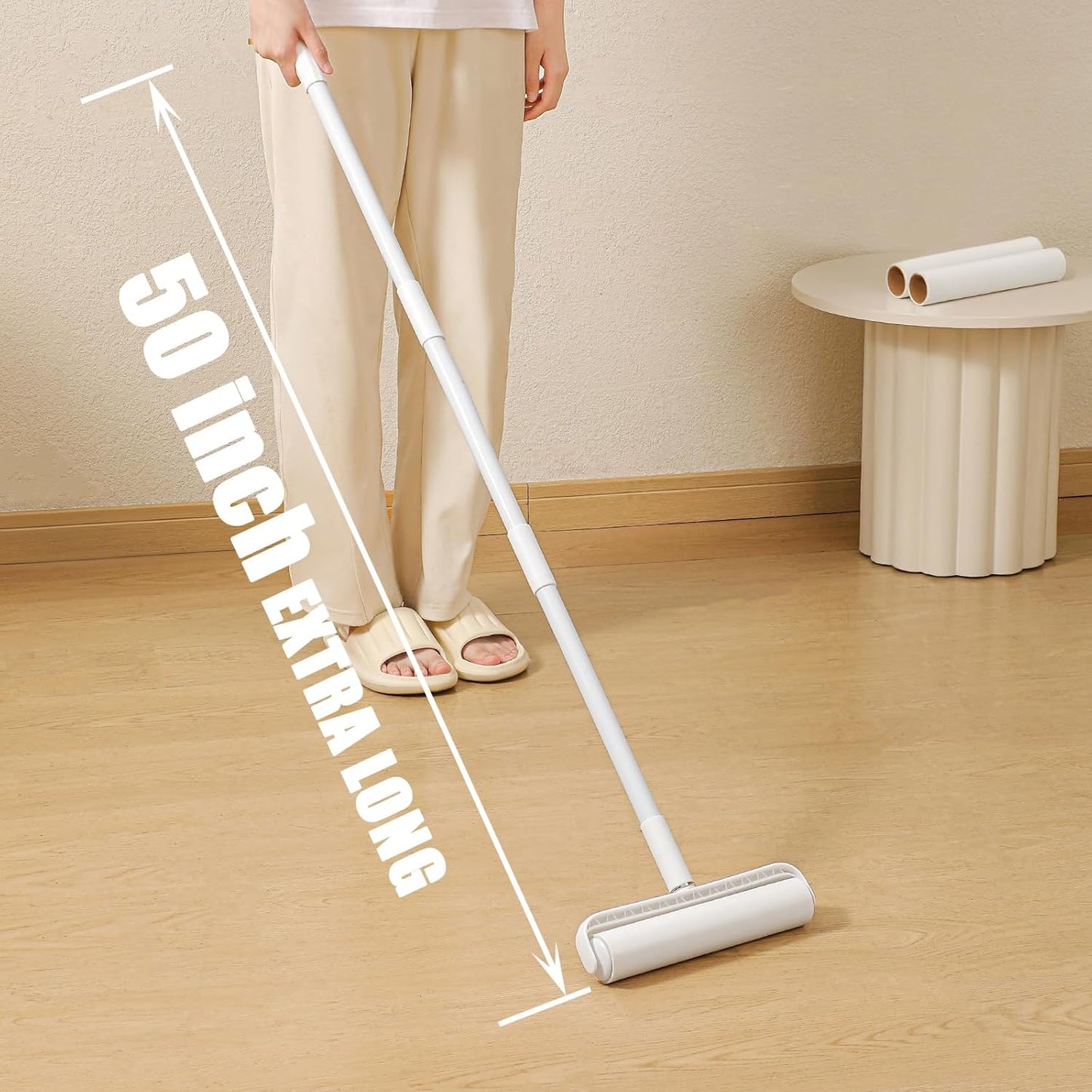 Floor Lint Roller Long Handle with Cover and 2 Refills for Pet Hair Extra Sticky Large 9.45 inch Lint Remover for Carpet Bedding Couch (Extra Long Handle & 3 Sticky Rolls)