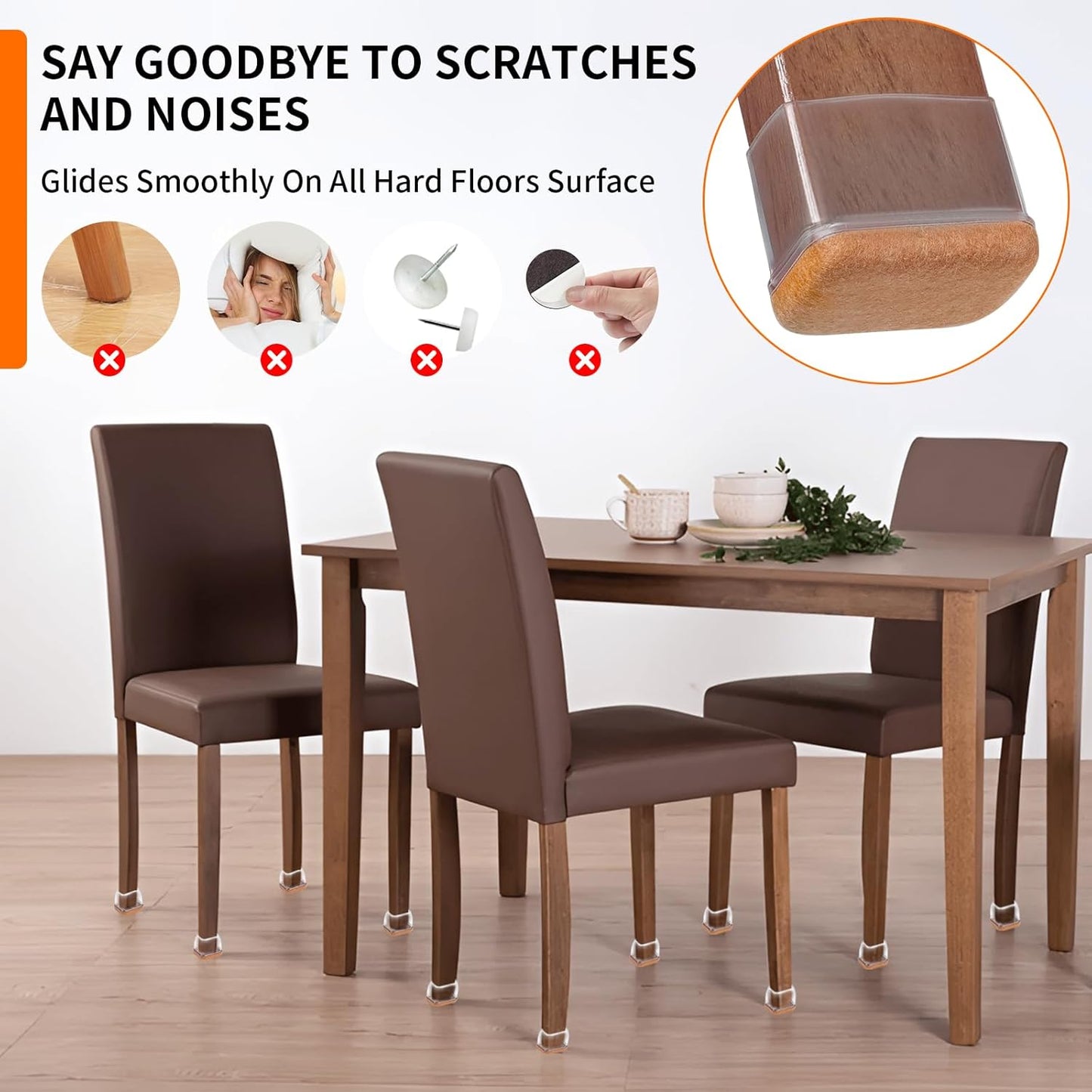 Ezprotekt 8 Pcs Rectangle Clear Silicone Chair Leg Floor Protectors, Rectangle Felt Furniture Pads Caps, Chair Leg Covers Cups for Chair Table Desk Sofa (Fit L :1.3-1.7", W: 0.9-1.2")