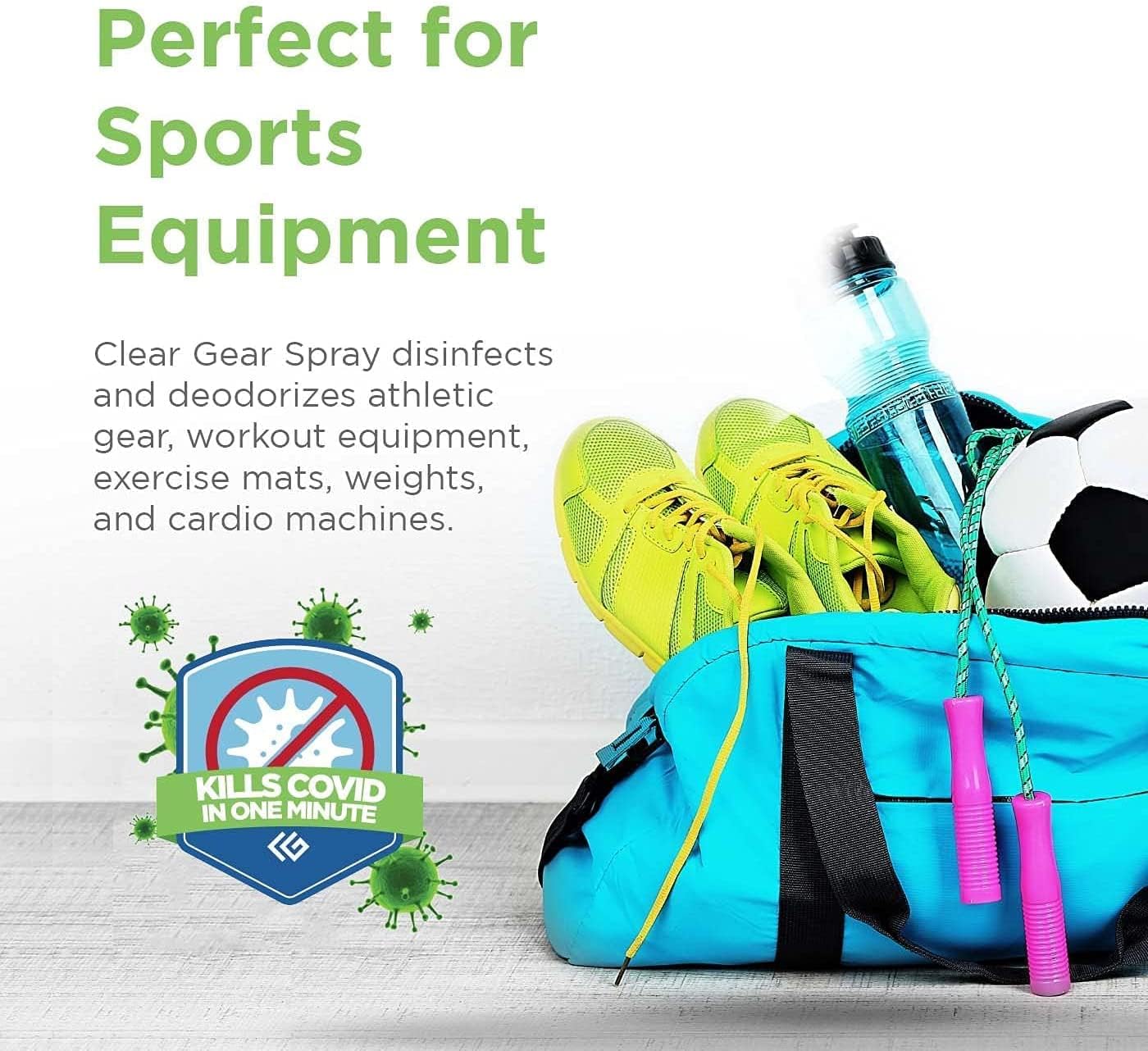 Clear Gear Disinfectant Cleaner, and Deodorizer For Sports Equipment, Gyms, and Fitness Centers - EPA-Registered, Hospital Grade, Made in USA - 1-Pack of 32 Oz Bottle Disinfecting Spray