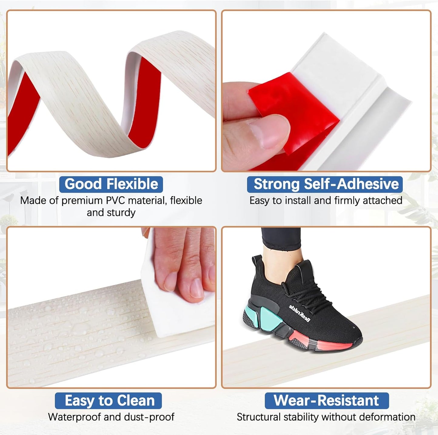 Vinyl Door Threshold Flooring Transition Strip Self Adhesive Carpet Edging Strip for Laminate Doorway Edge Threshold from 2/5" to 3/5" (Beige Wood Grain, 6.6 Ft)