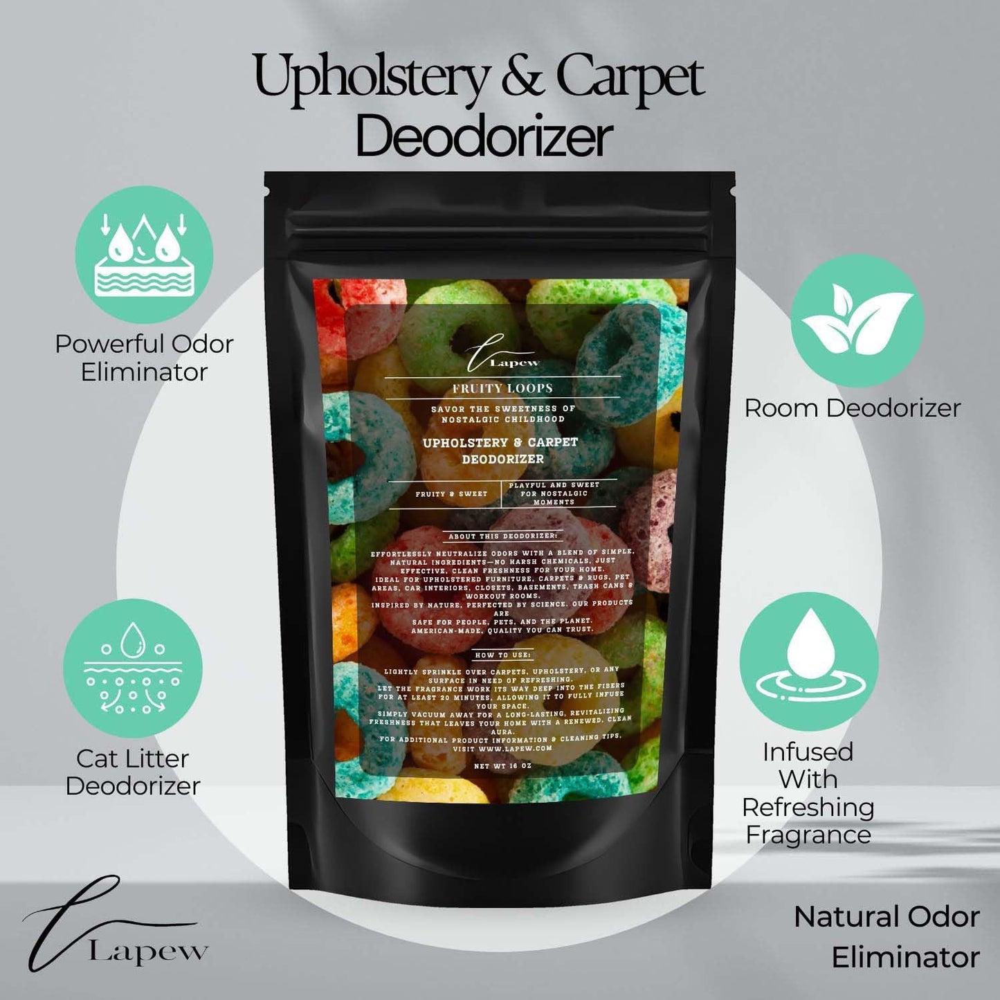 Fruity Loops Carpet Freshener Powder: Powerful Odor Eliminator for Home, Upholstery Deodorizer, Carpet Deodorizer, Pet Urine, Cat Litter Box - Fruity Loops Fragrance.