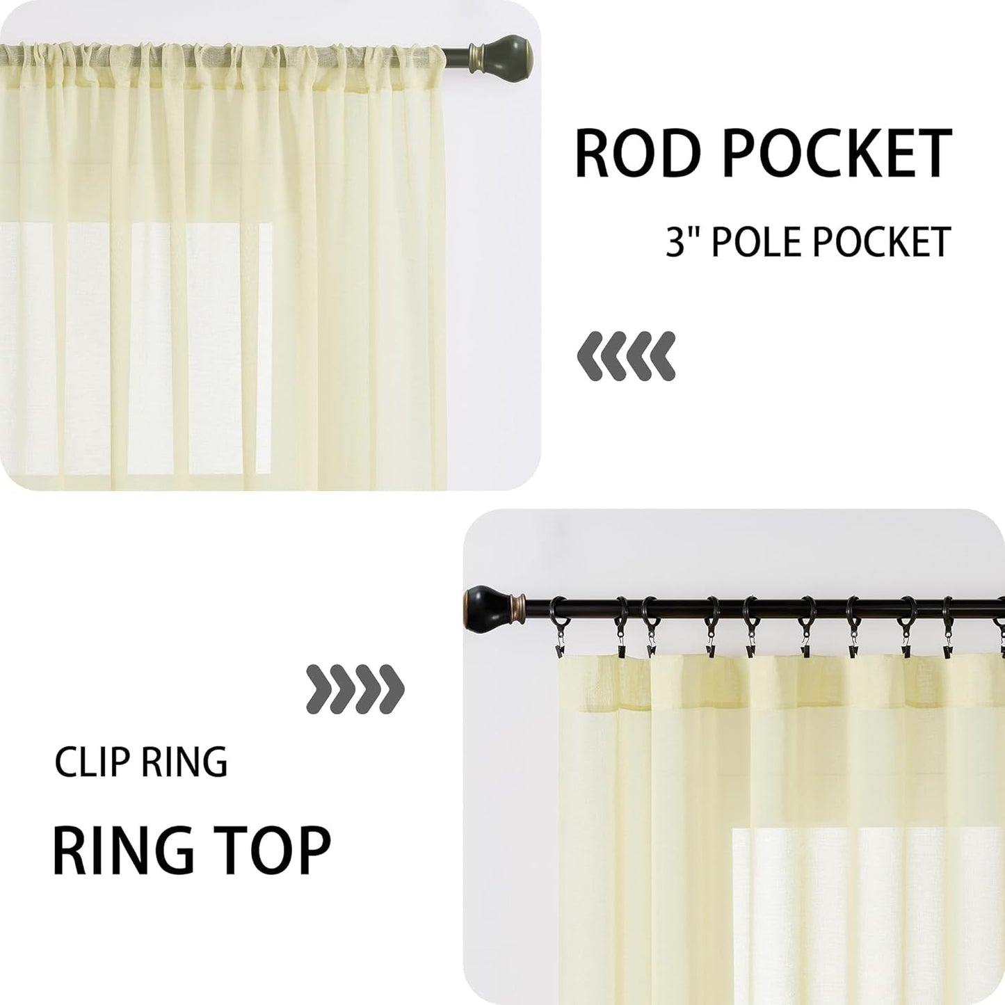 Tollpiz Sheer Door Curtains Closet Linen Textured Curtain Sheers Doorway Light Filtering Voile Patio Door Rod Pocket Curtains French Door, 54 x 80 inches Long, Transparent Yellow, Set of 1 Panel