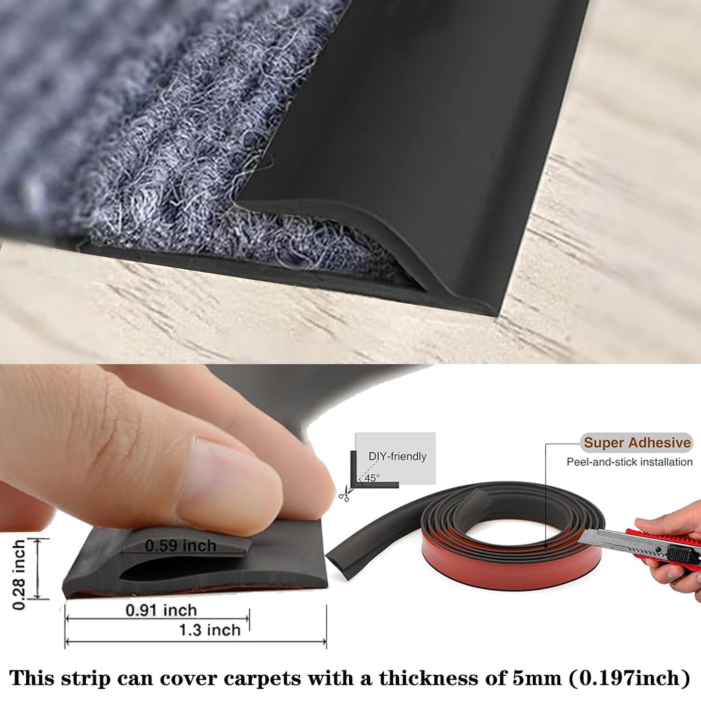 Self Adhesive Carpet Transition Strip with Edge Trim, Designed for Seamless Transitions from Carpet to Tile or Vinyl Floors, Perfect for Doorways.(Brown,6ft)