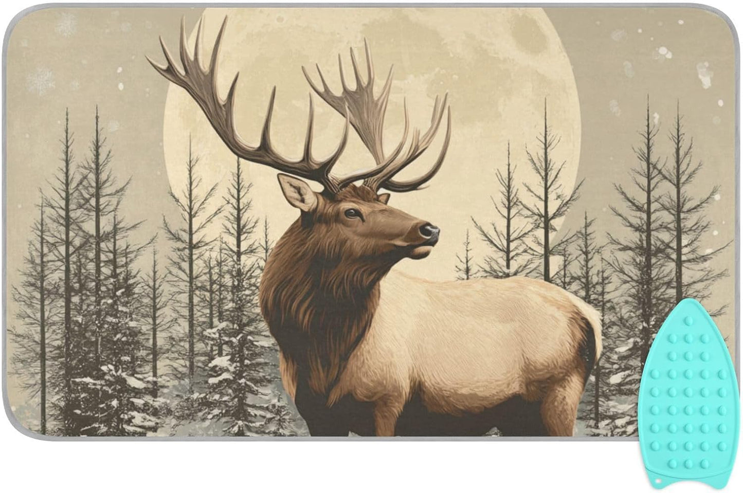 Retro Elk Winter Ironing Mat for Table top Portable Ironing Pad Blanket for Washer Dryer Countertop Travel