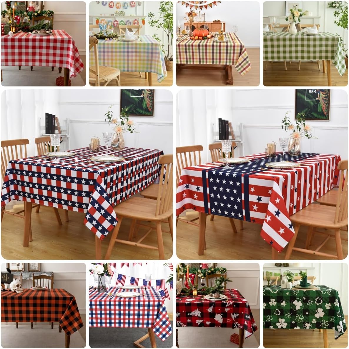 Waterproof Gingham Festive Tablecloth Fabric - Oblong 52x70 Inch Classic Buffalo Tartan Holiday Table Cloth for Outdoor Use - Christmas Tabletop Cover Perfect for Dinner, BBQs, and Parties