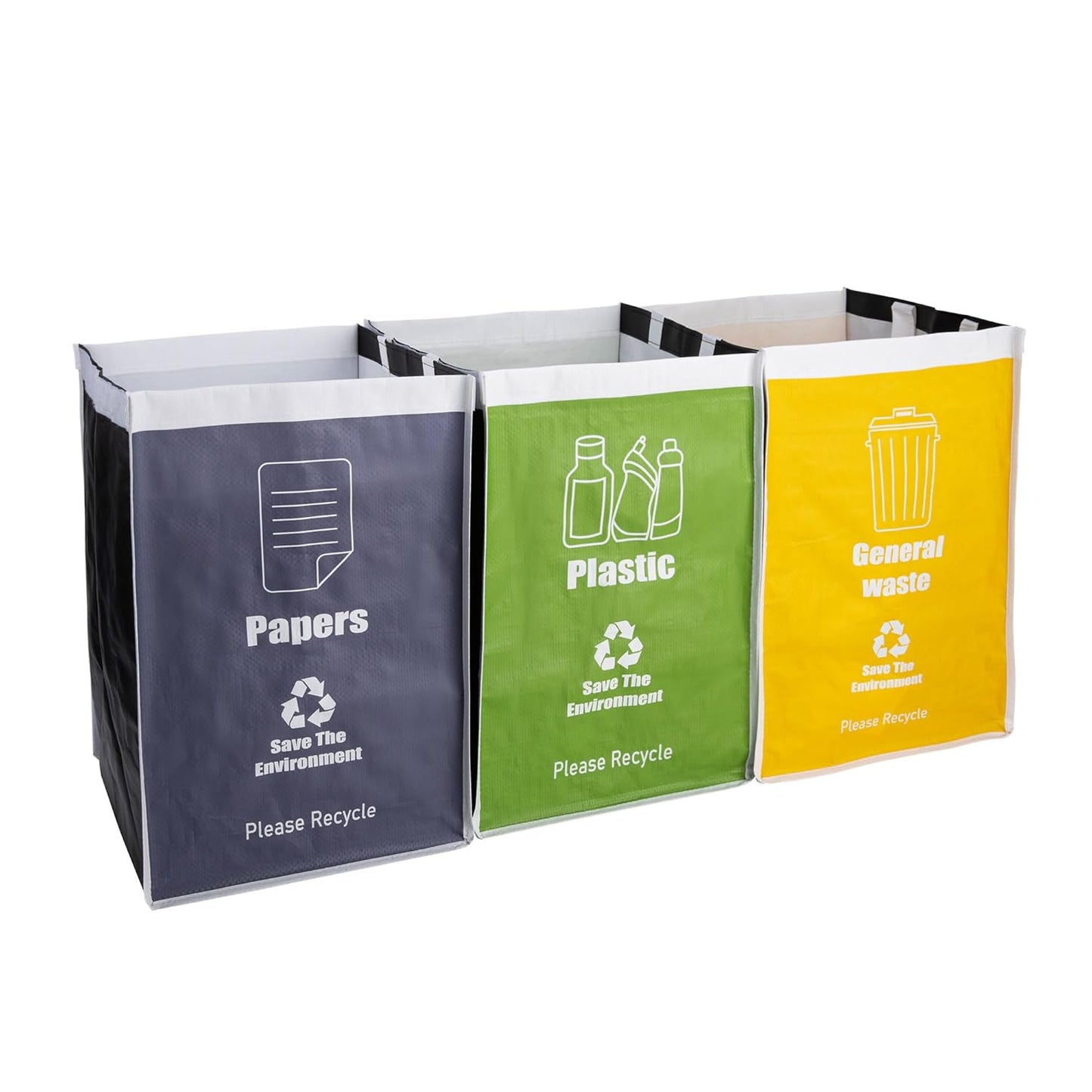 Recycle Waste Bag for Kitchen, Indoor Recycling Bins, Recycle Bins for Home, Kitchen Recycling Bin Trash Sorting Organizer, Reusable and Waterproof - Set of Three Color