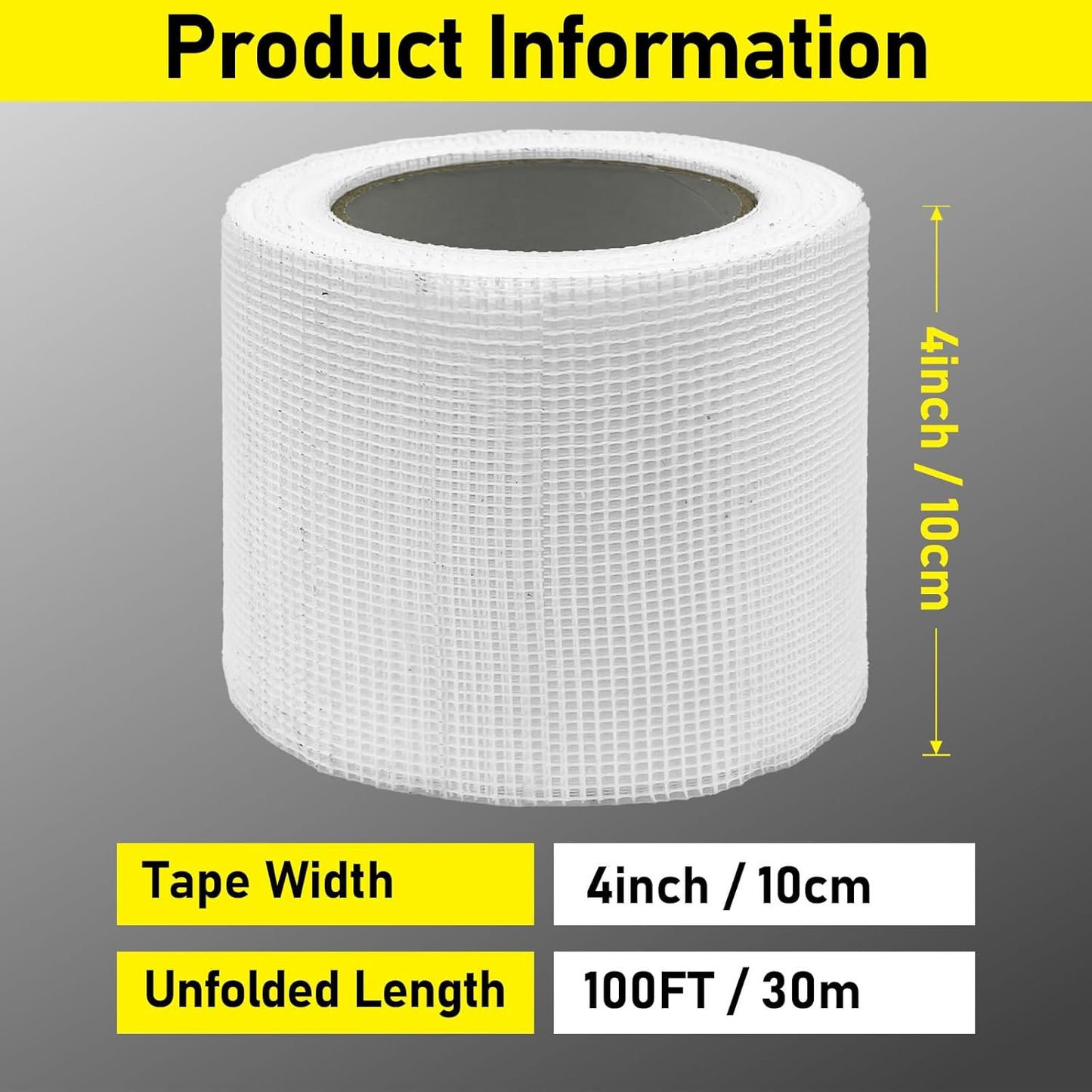 Drywall Joint Tape, 4" 100 Feet Self-Adhesive Encrypted Fiberglass Drywall Repair Mesh Tape for Wall Cracks and Seam Patch