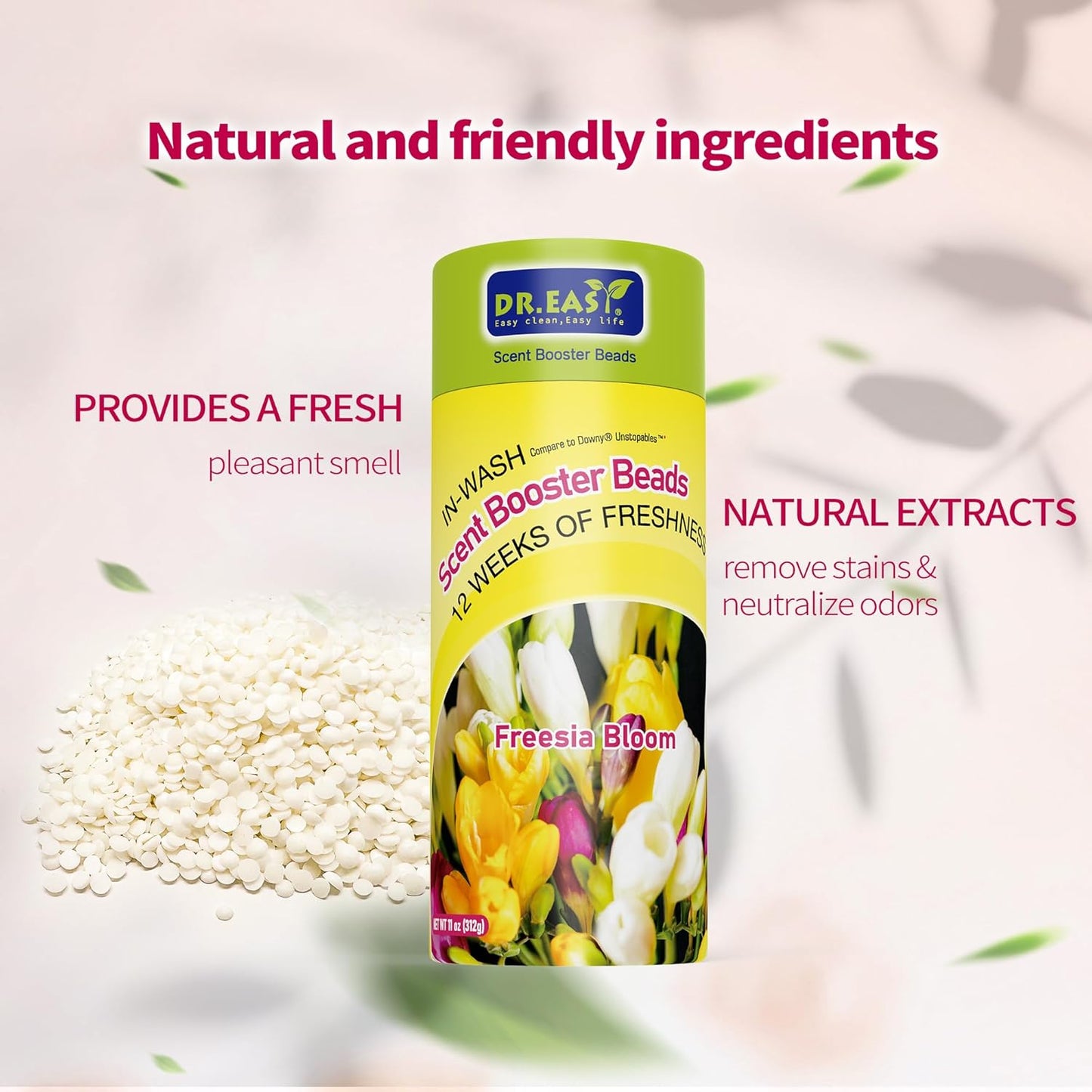 DR.EASY Laundry Scent Boosters 312g,Freesia Bloom Scent Boosters for Washer，Bulk Laundry Booster Beads and fabric scent booster，Fresh Scented Clothes fo 12 Weeks