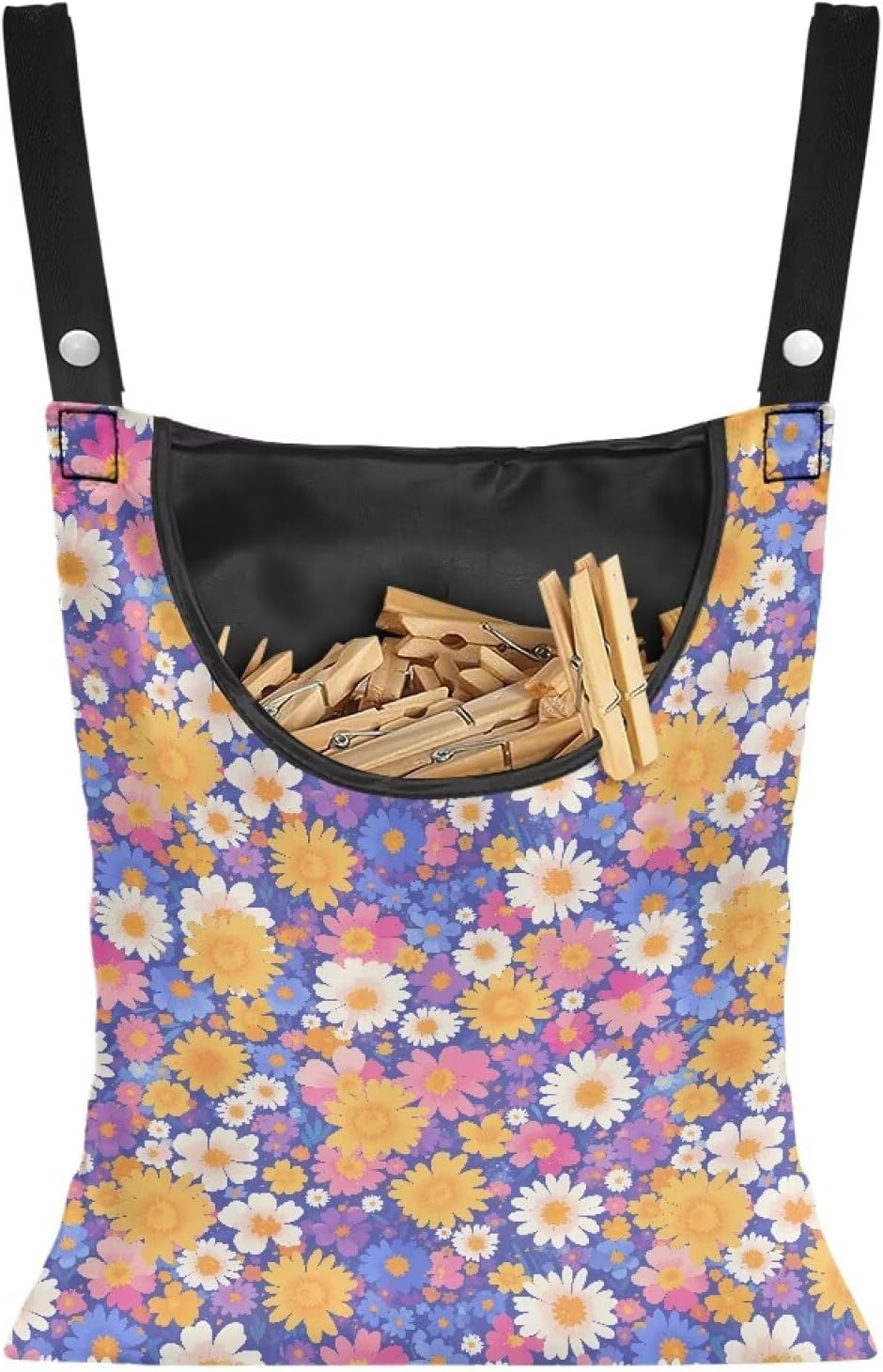 Clothespin Bag with Hanging Rope for Home Outdoor，Laundry Hanging Bag Fits Clothes Lines for Hanging Clothes Outside Balcony Bathroom Corridor Yard - Daisy Floral
