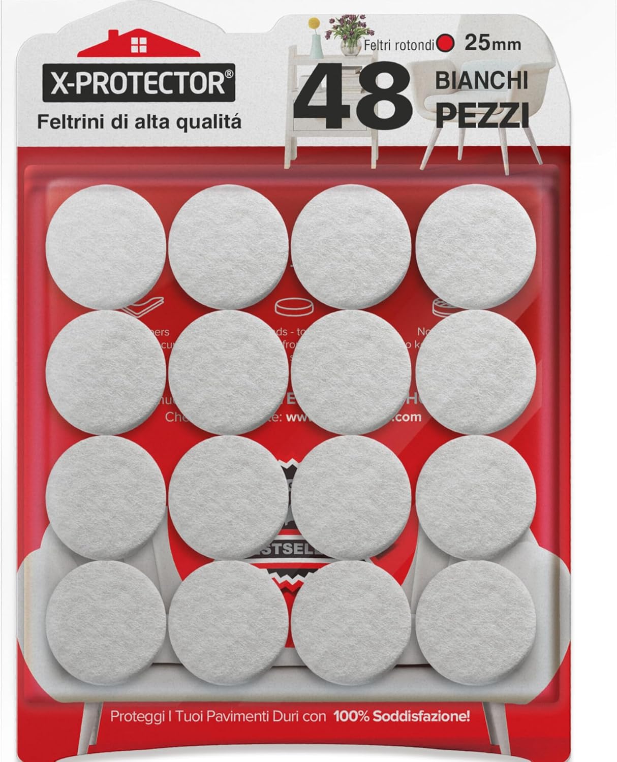 Felt Furniture Pads X-PROTECTOR - 48 Premium Felt Pads Floor Protector - Chair Felts Pads for Furniture Feet Wood Floors - Best Furniture Pads for Hardwood Floors - Protect Your Hard Floors! (White)