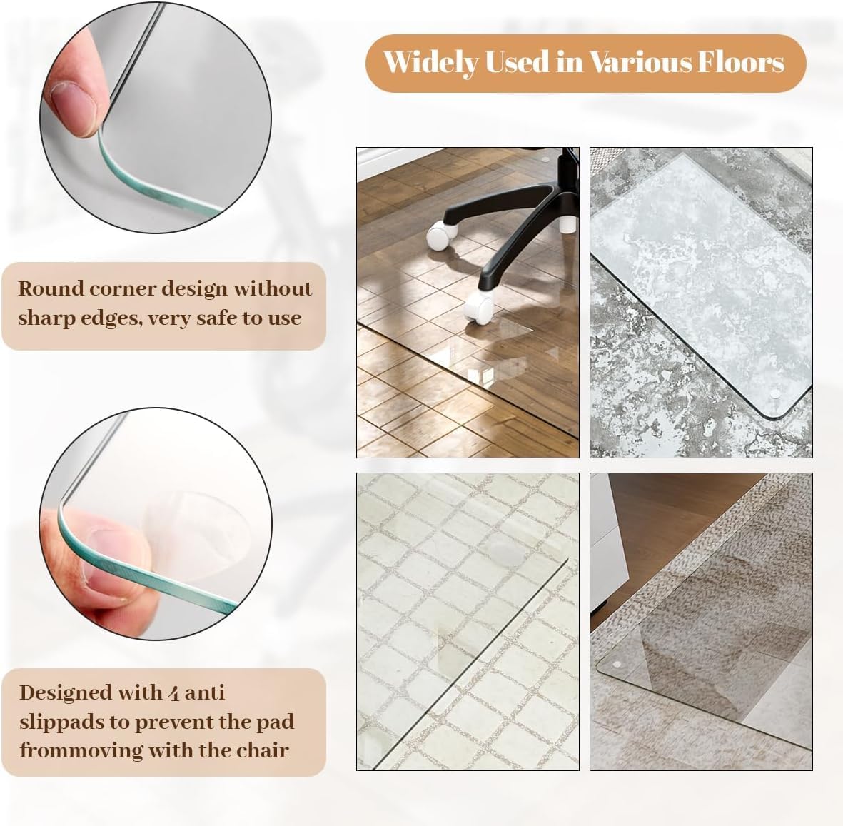 [Tempered Glass] 40" x 80" Glass Chair Mat, 1/5" Thick Office Chair Mat for Carpet or Hardwood Floor, Heavy Duty Hard Chair Mats with Round Corner and Polished Edge, Carpeted Floor Protector