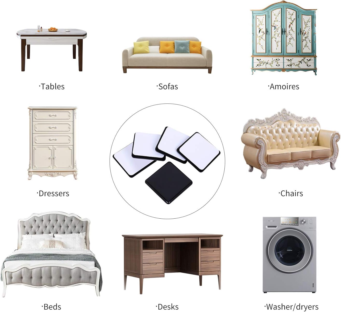 Ezprotekt 2.5 inch Square Self Adhesive Furniture Movers Sliders for Carpet, 16 Pcs Self Stick Furniture Moving Pads for Chair Table Desk Bed Sofa Couch (Black)