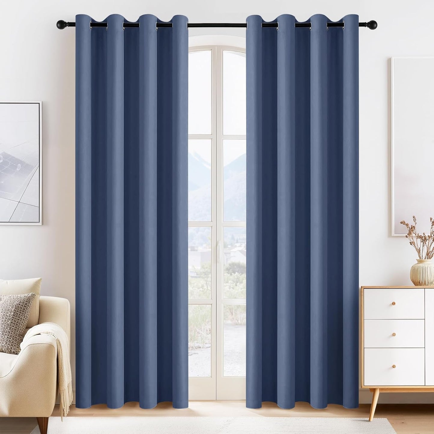 PONY DANCE Stone Blue Blackout Curtains for Bedroom 84 Inch Length 2 Panels Set, Privacy Thermal Insulated Room Darkening Grommet Drapes for Living Room Window, W34 x L84 Inch