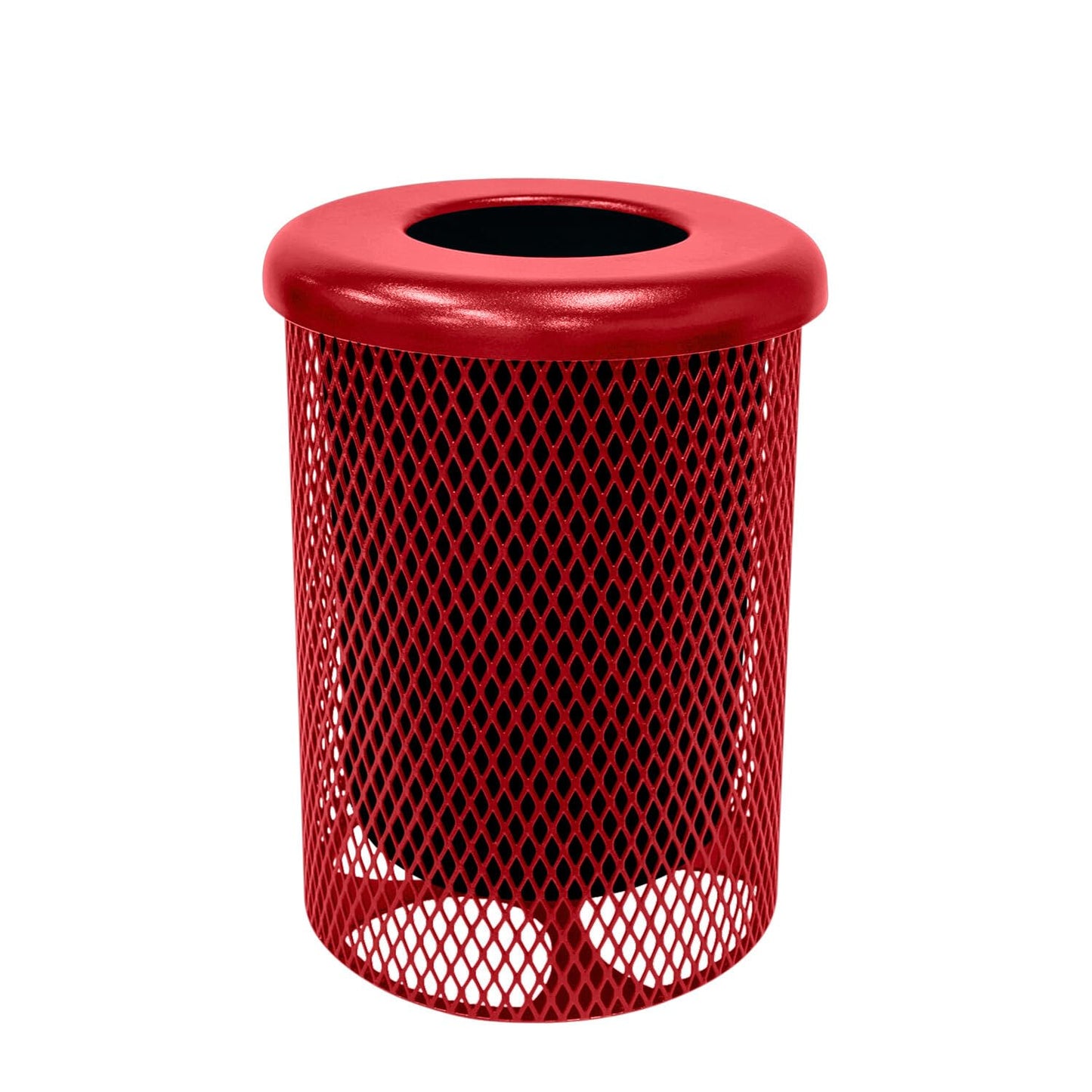 COATEDOUTDOORFURNITURE RFT-TXTRED Heavy Duty Round Trash Receptacle with Flat Top, Liner Included, 32 Gallon, Textured Red, Made in America