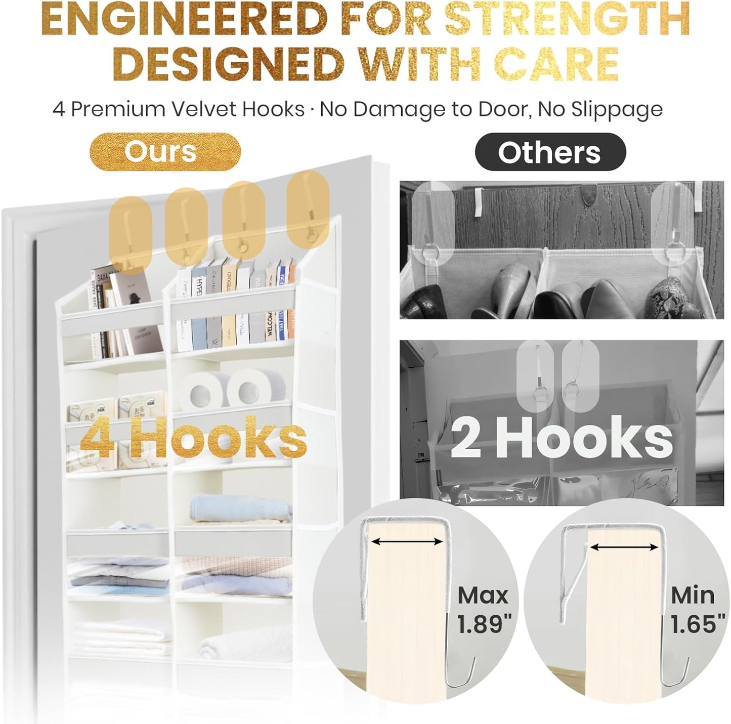 HOMELUX THEORY Heavy Duty Over the Door Organizer - Extra Wide Closet Organizers And Storage, Hanging Storage Door for Bedroom & Baby Nursery, 1PC Light Gray