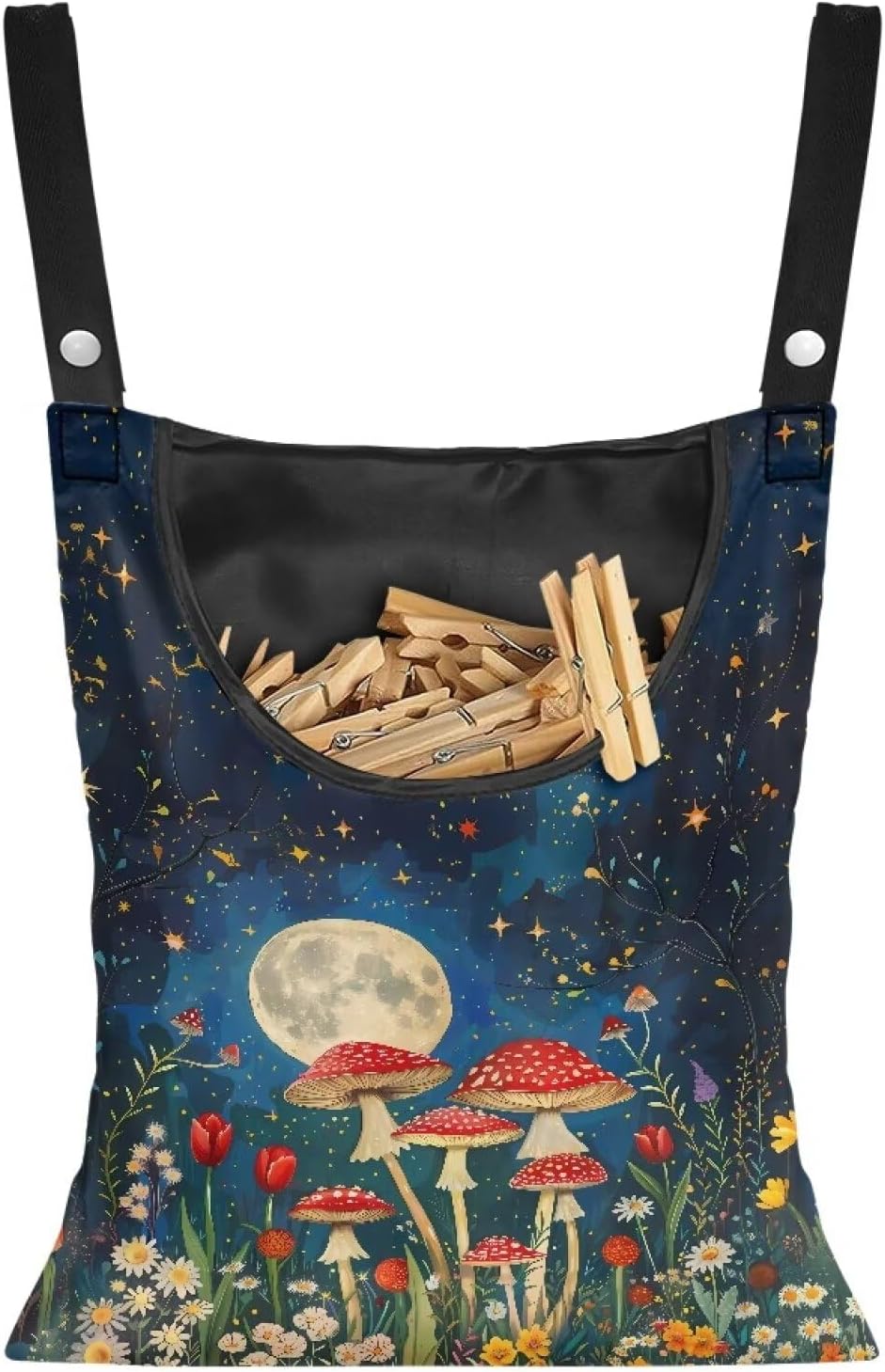 Mushroom Handy Clothespin Bags Moon Space-Saving Clothespin Storage Hanger Bag, Hanging Storage Organizer with Hanging Rope for Home Outdoor Supply